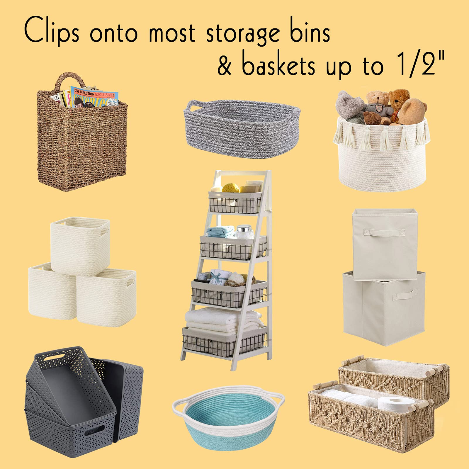 Removable Metal Basket Label Clips with Chalk Markers - 18 Black Pantry Organizer Holders + 4 White Chalk Pens for Storage Fabric Bins & Boxes | Perfect for Kitchen Pantry Organization, Laundry Room Storage & Home Office Supplies