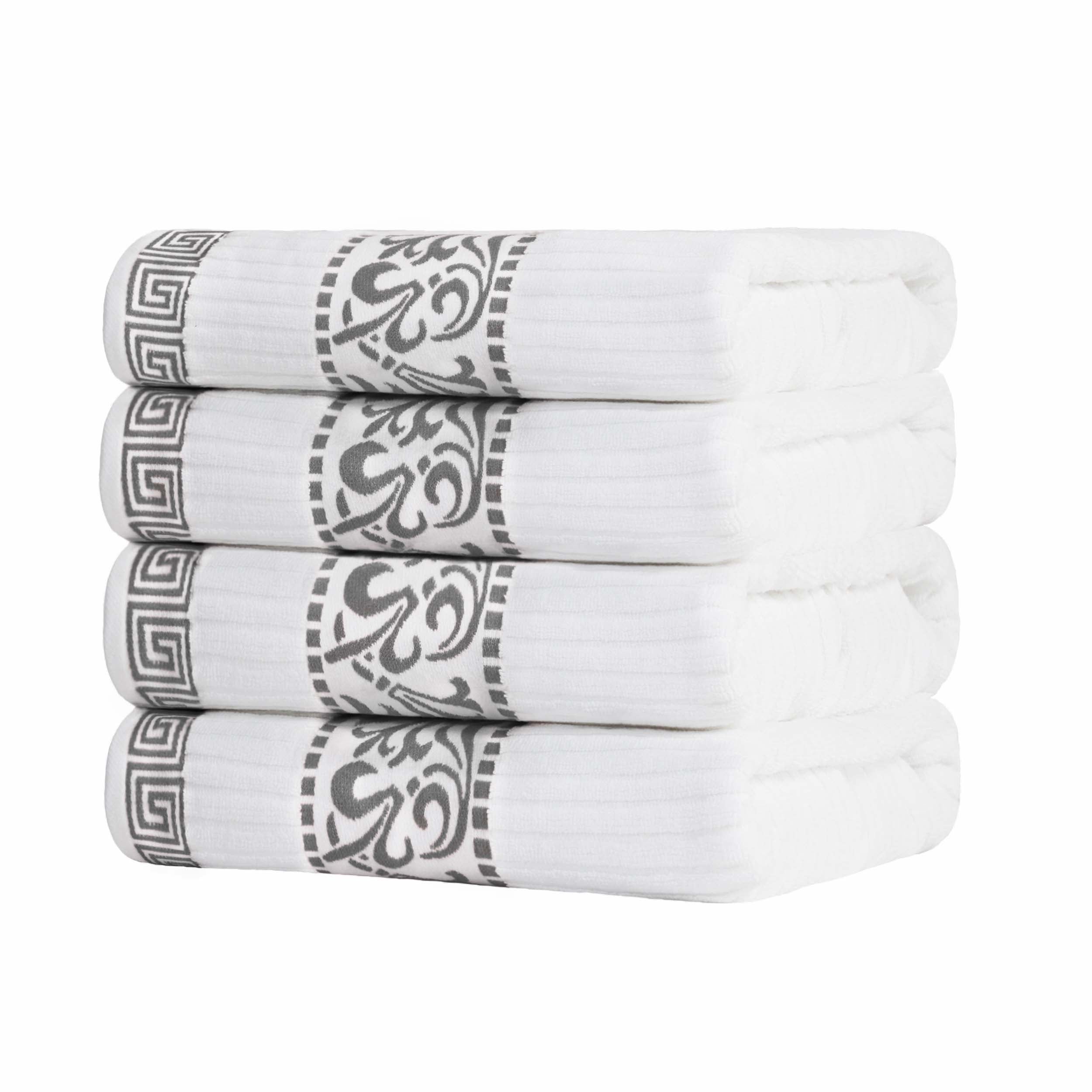 Premium Athens Cotton Greek Scroll & Floral 4-Piece Bath Towel Set - Soft & Absorbent for Spa, Bathroom & Guest Room Decor
