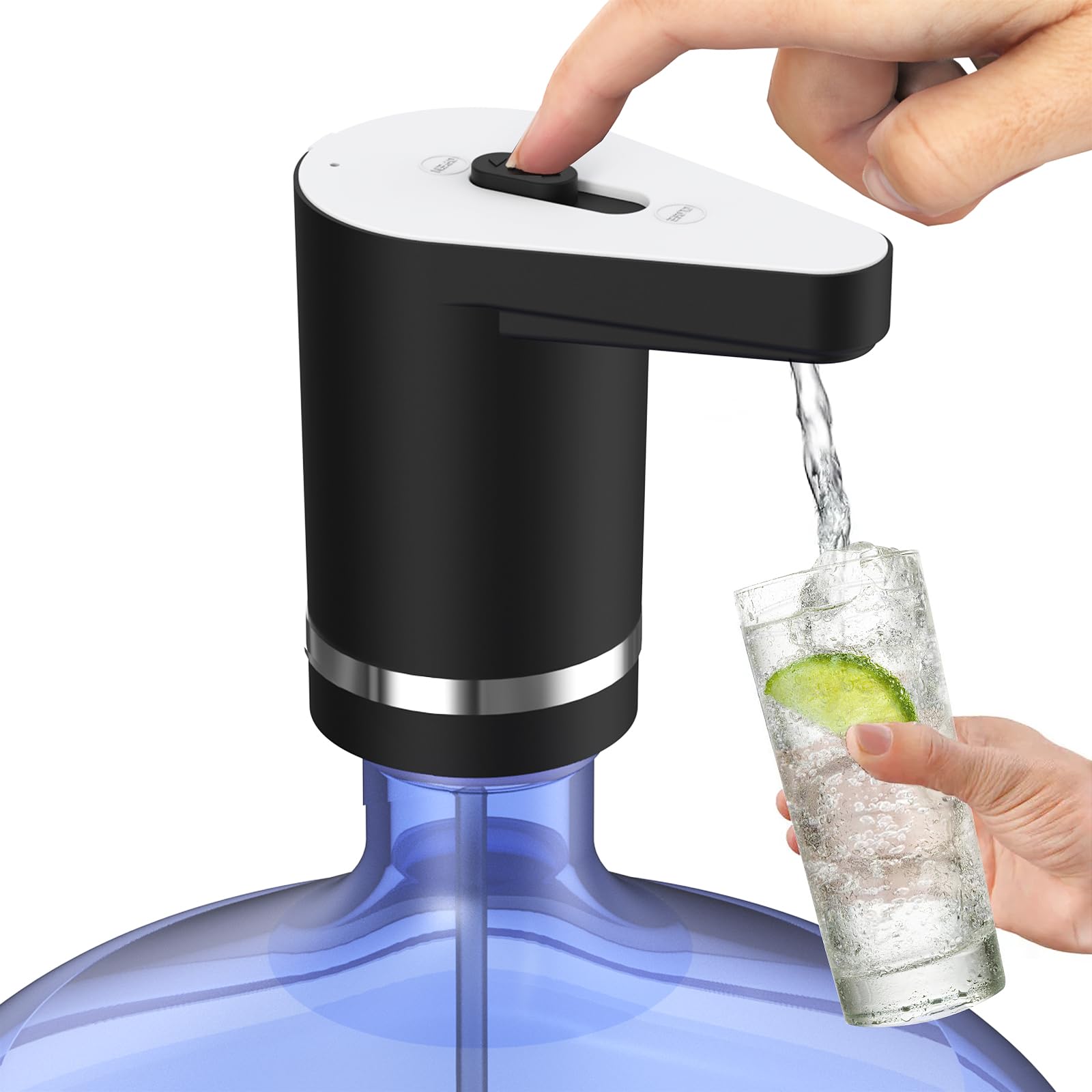 5 Gallon Water Dispenser Pump - Electric & Rechargeable Portable Water Dispenser for Home, Office, Camping - Panda Black Design
