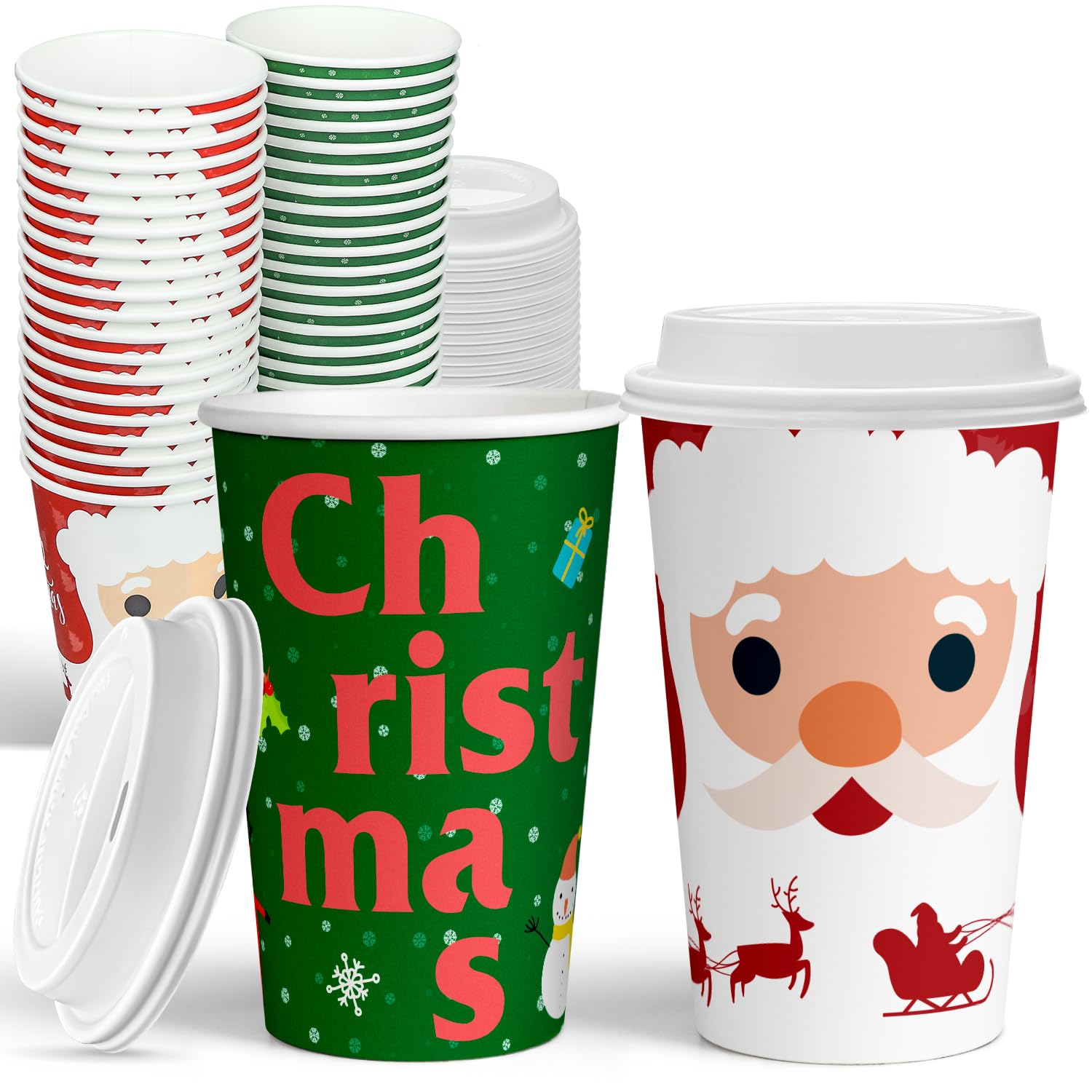 16 oz Disposable Christmas Tree Paper Cups with Lids - 40 Pack of Holiday Coffee Cups for Hot Cocoa, Chocolate & Drinks | Xmas Party Decorations, Navidad Supplies, Office & Home Celebrations