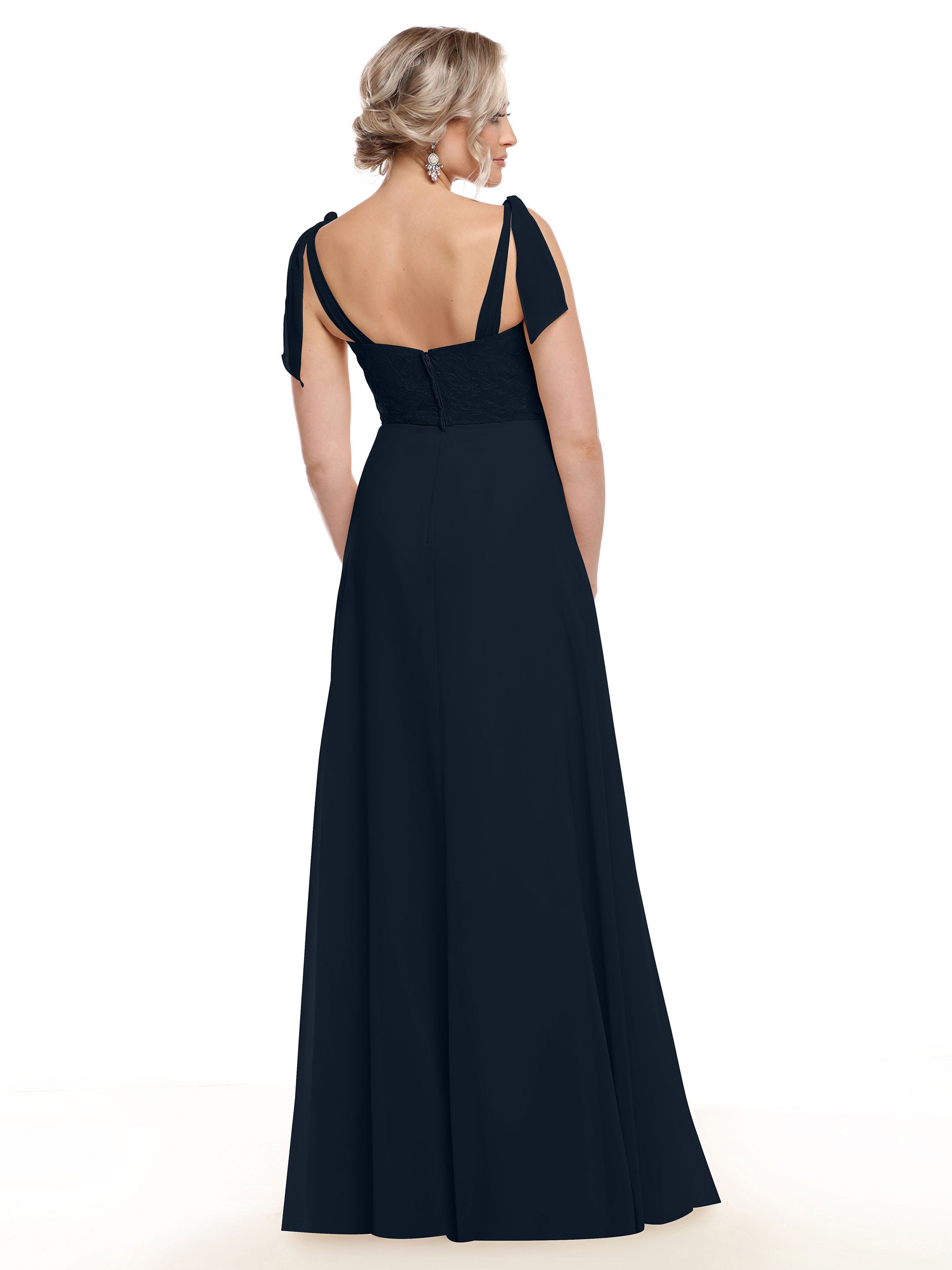 Elegant A-Line Bridesmaid Dress with Lace Bodice & Tulle Ribbon Straps - Perfect for Weddings, Formal Events & Special Occasions