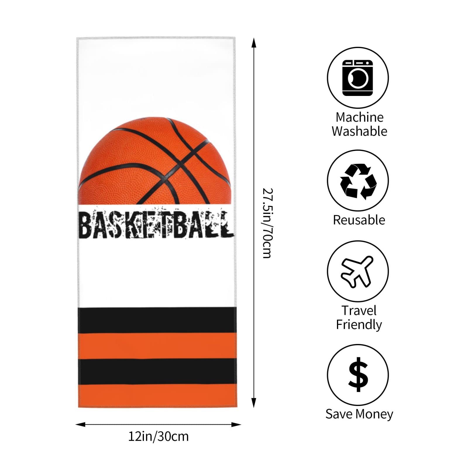 Bassyil Premium Absorbent Basketball Towel - 12x27.5 Inch Gym, Yoga & Sports Towel for Men & Women - Quick-Dry Face & Hand Towel for Basketball, Workout, Bathroom & Travel (1 Pack)