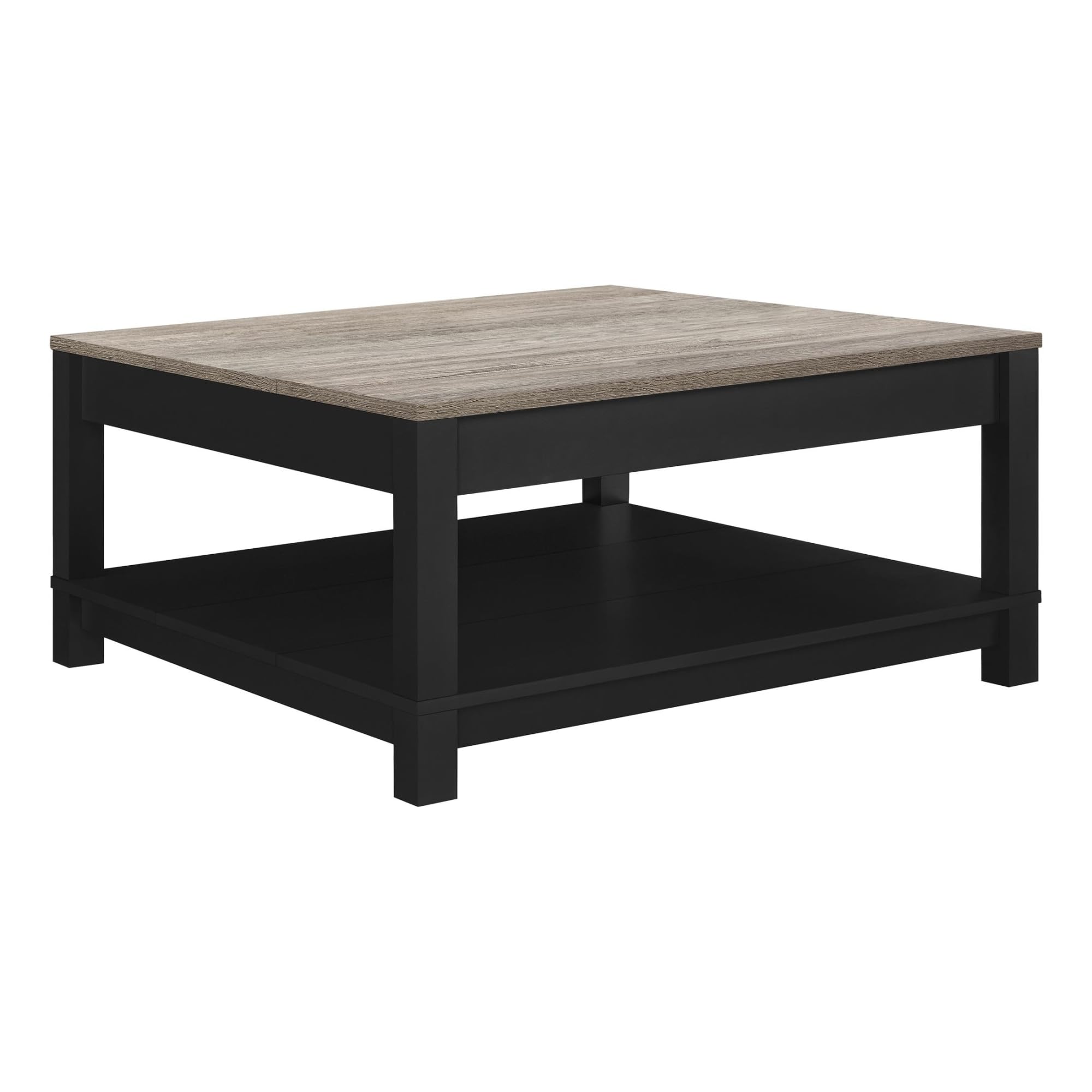 Ameriwood Home Carver Coffee Table with Open Storage - Matte Black & Distressed Wood Grain - Modern Farmhouse Living Room Furniture for Small Spaces (36.5