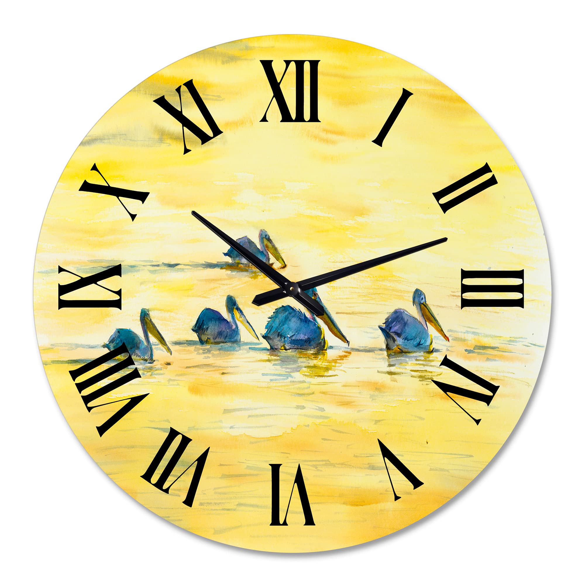 Farmhouse Wall Clock 'Pelicans On The Yellow River' - Large Animal-Themed Clock for Bedroom, Living Room, and Kitchen Decor