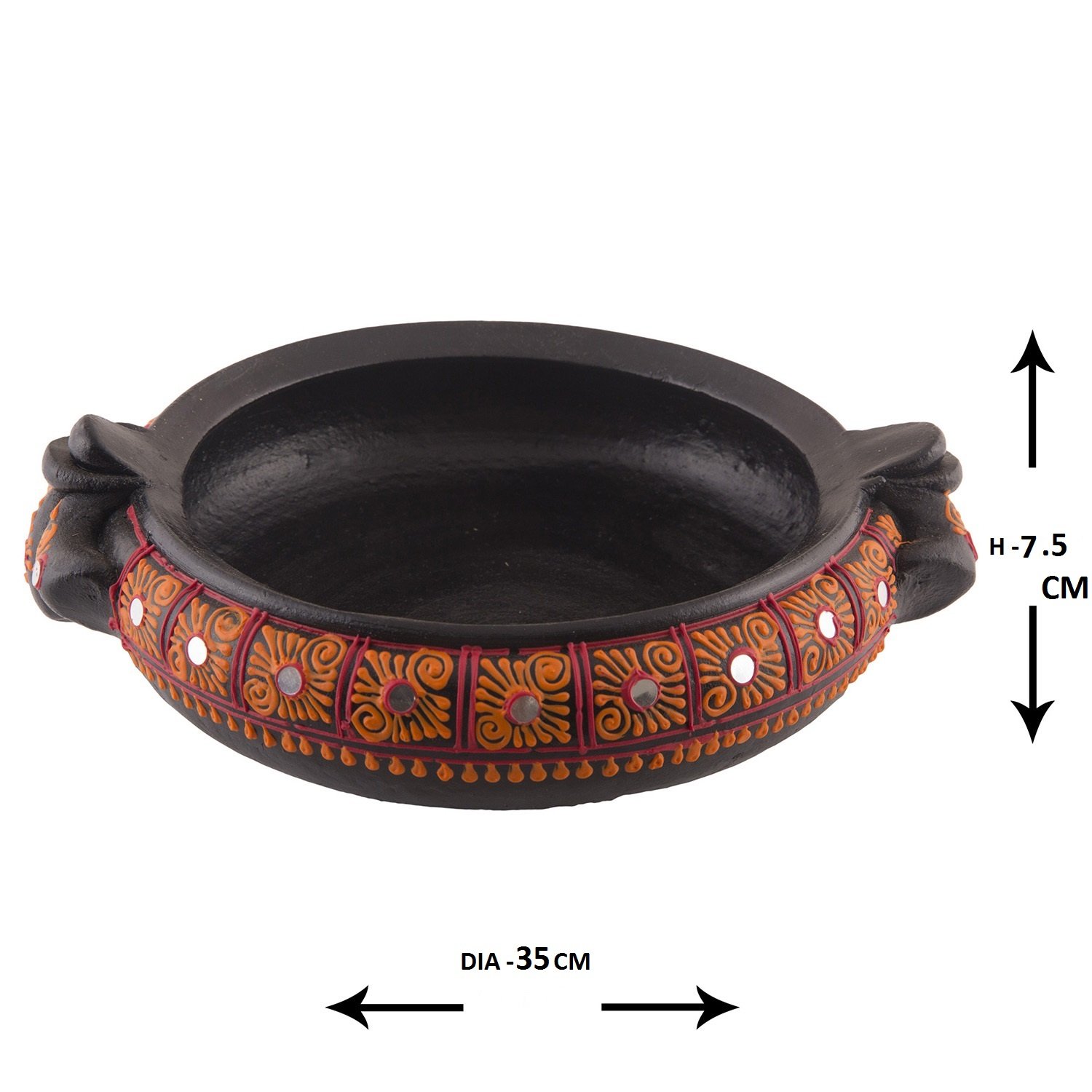 Handmade Black Earthenware Decorative Flower Pot - 11.5 Inch Uruli for Home Decor, Garden & Wedding Centerpieces | Potpourri Bowl & Traditional Indian Urli for Aromatherapy