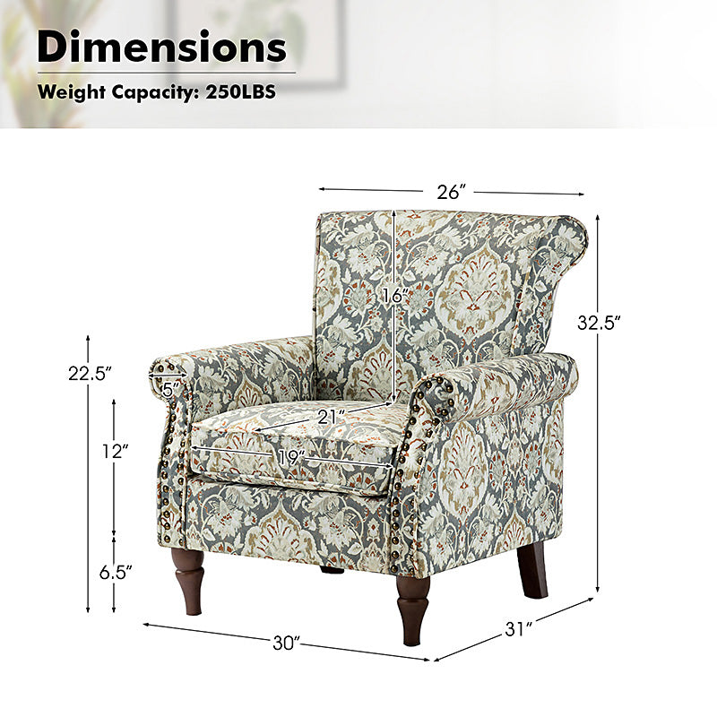 Artemisa Modern Floral Pattern Upholstered Armchair - Comfortable Living Room Accent Chair for Home Office & Lounge Decor