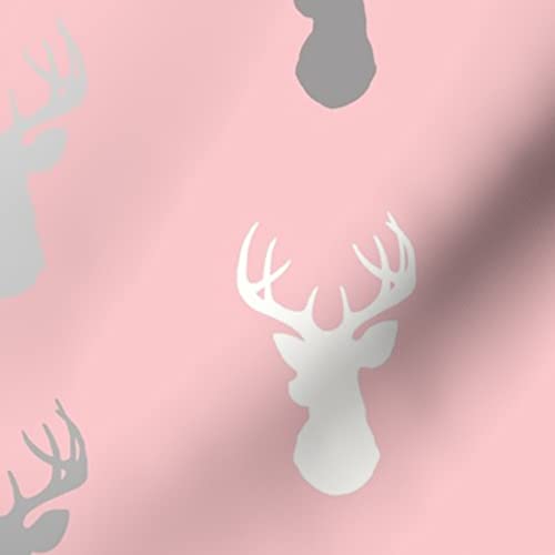 Deer Pink Meadow Sunrise Gray Woodland Nursery Buck Printed Velvet Fabric by The Yard - Premium Upholstery & Home Decor Material for DIY Projects, Curtains, Pillows, and Apparel