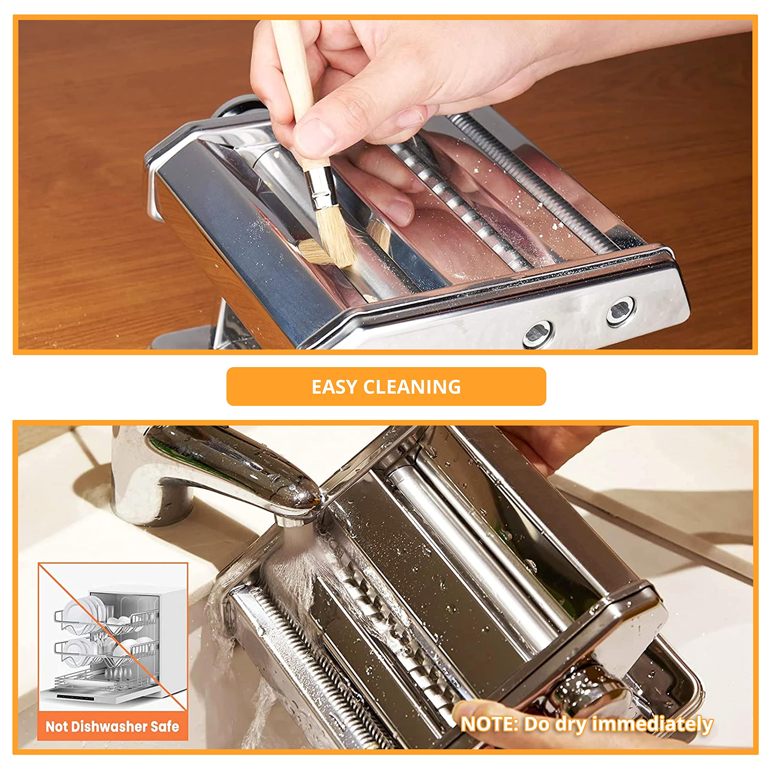 Premium Stainless Steel Pasta Maker Machine - Adjustable Thickness for Homemade Spaghetti, Fettuccine, Lasagna | Heavy Duty Manual Pasta Roller with Detachable Handle & Clamp | Perfect for Italian Cooking, Restaurant Quality Pasta at Home (Silver)