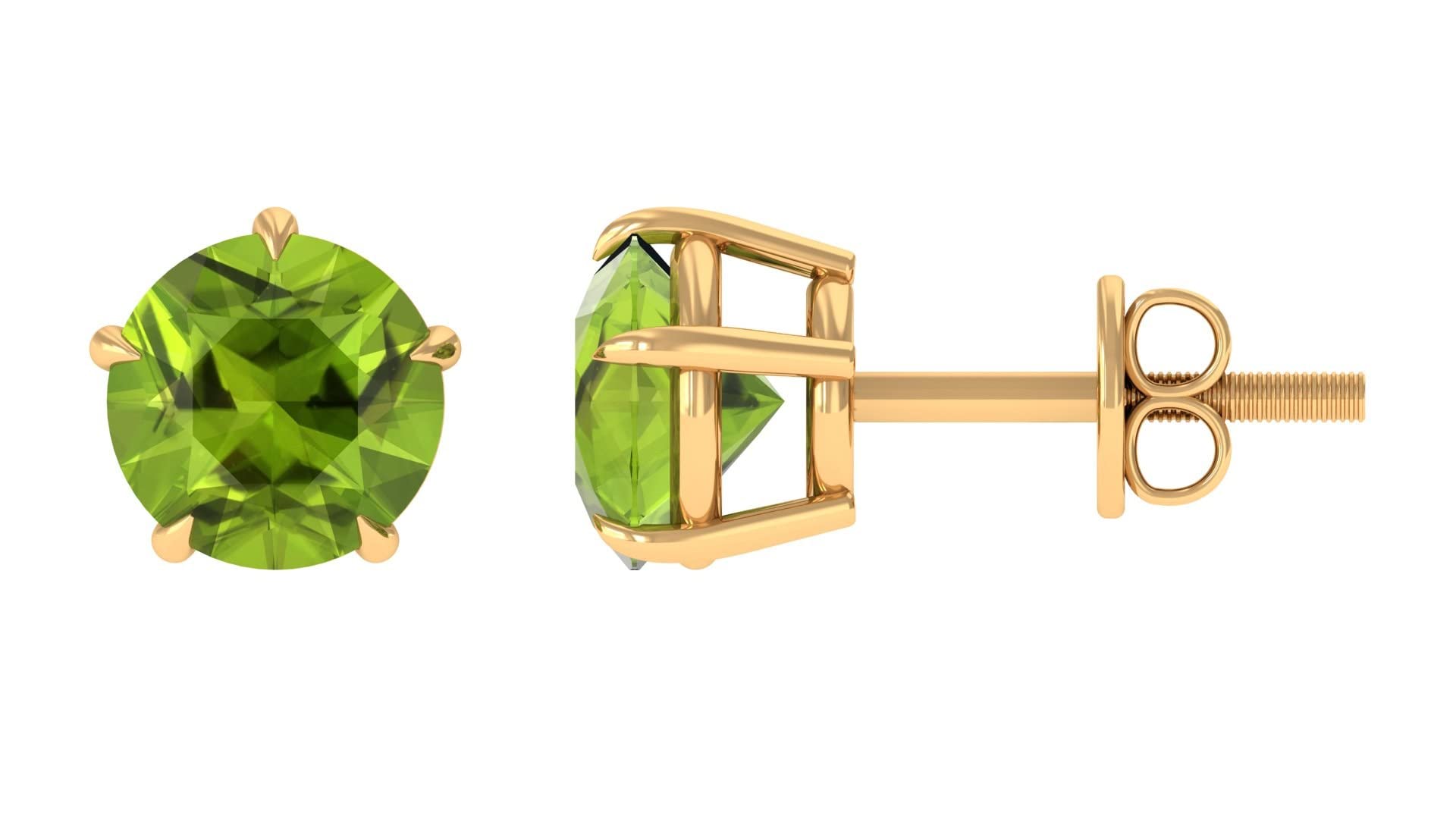 1.5 CT Peridot Stud Earrings for Women - 6MM Green Solitaire Claw Set in 14K Solid Gold | Elegant Gift for Birthday, Anniversary & Special Occasions