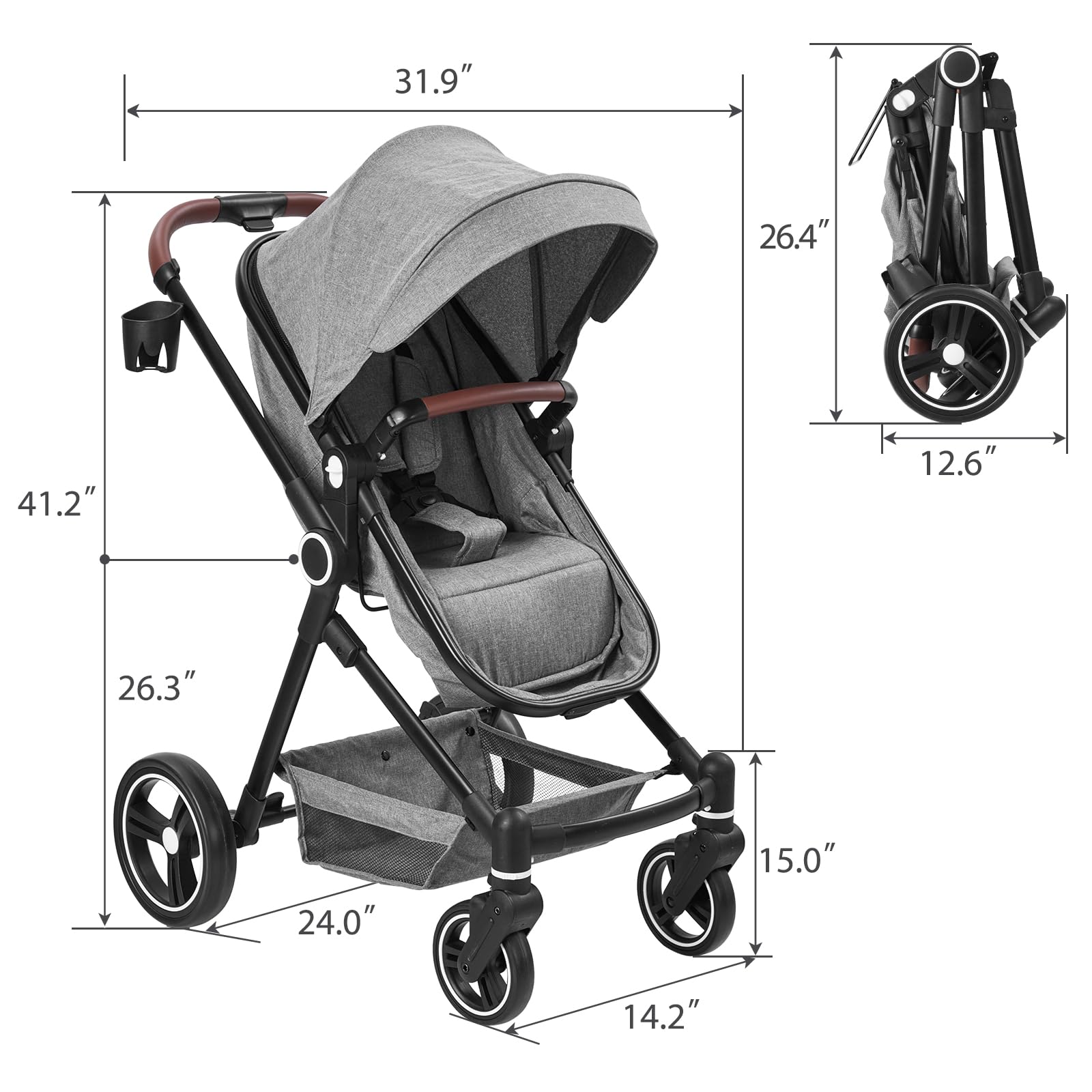 GAOMON 2-in-1 Baby Stroller with Reversible Bassinet | Adjustable Backrest & Foldable Lightweight Design | Shock-Absorbing Aluminum Alloy Frame for Newborns & Infants (Light Gray) | Perfect for Park Walks, Shopping & Travel