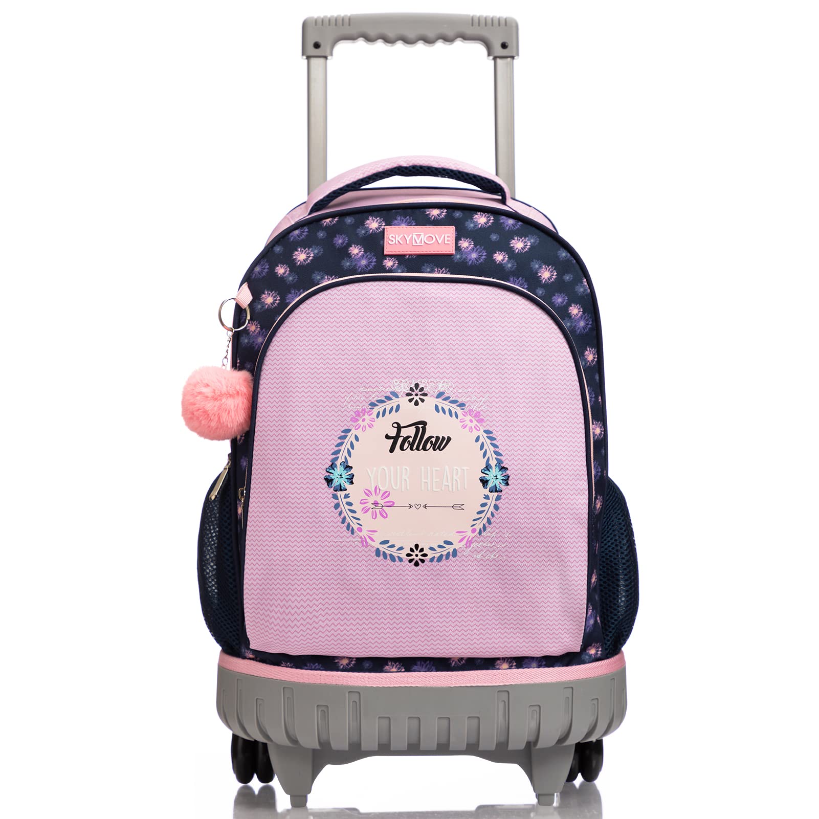 SKYMOVE 18 Inch Rolling Backpack for School & Travel - Multi-Compartment Double Handle Wheeled Backpack for Girls, Women & Business Trips | Pink Fireworks Design | Perfect for Students, Commuters & Airplane Carry-On Luggage
