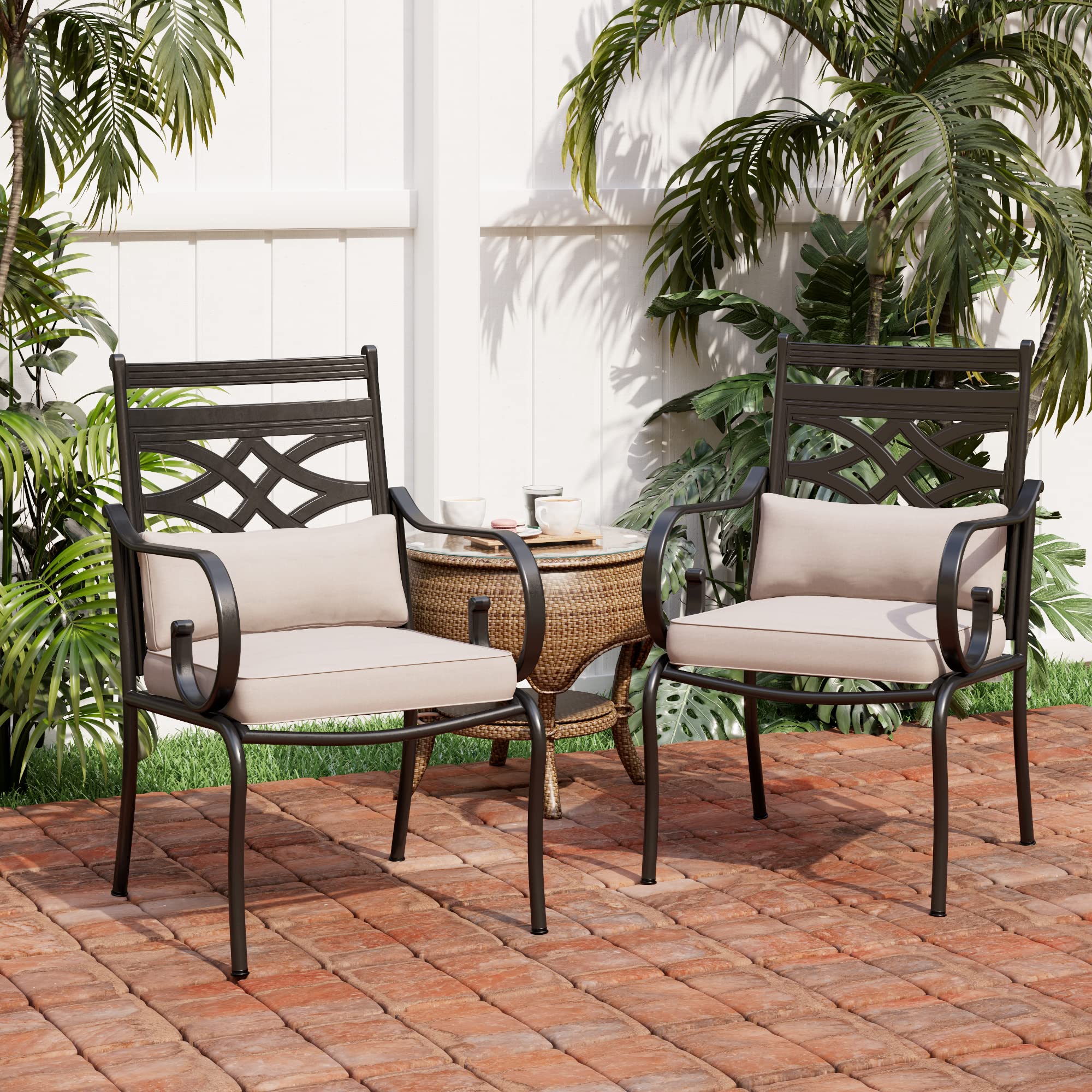 PHI VILLA 2-Piece Patio Dining Chair Set - Waterproof Outdoor Chairs with Comfortable Cushions & Pillows for Garden, Lawn, Deck, Poolside and Backyard Relaxation | Perfect for Outdoor Dining, Lounging and Entertaining