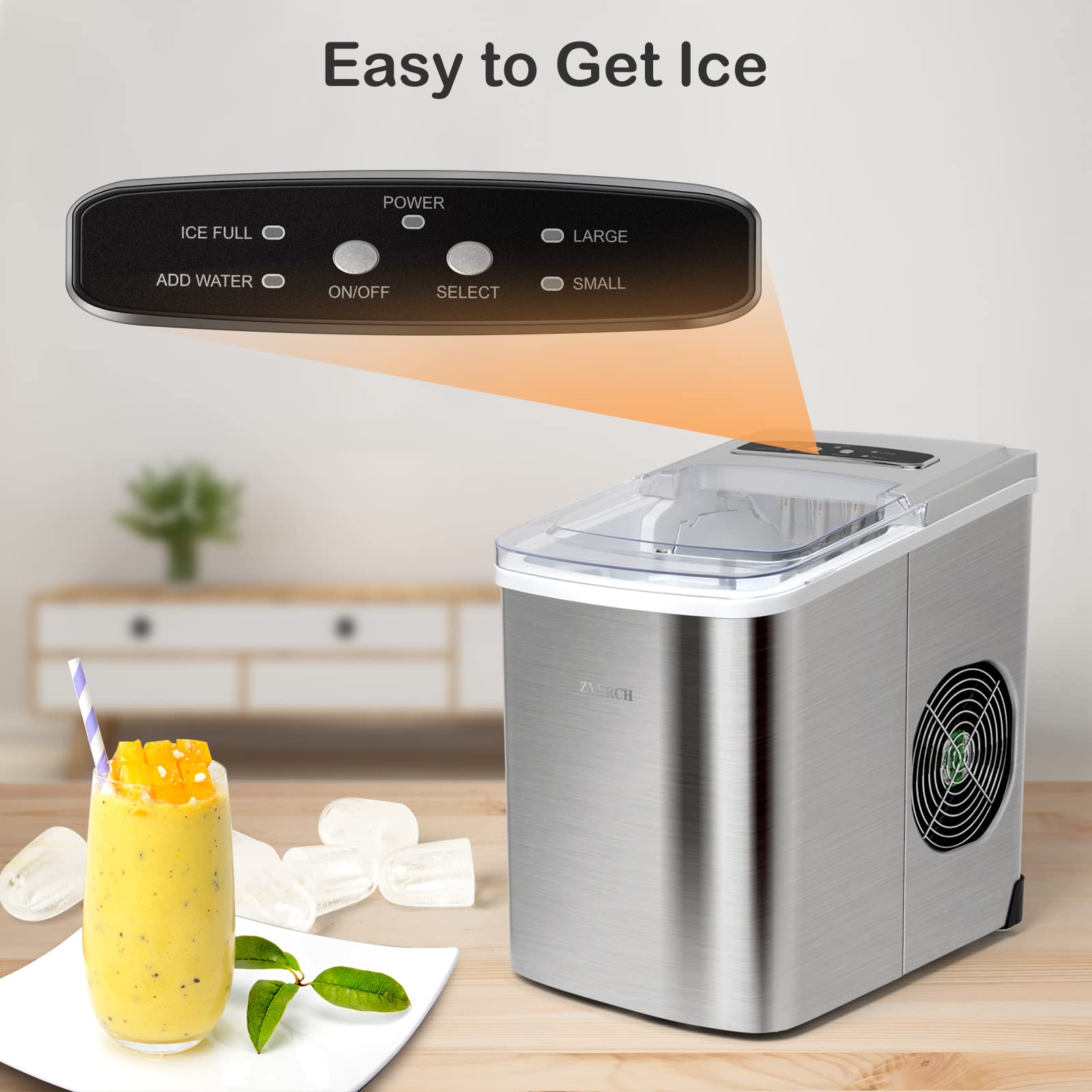 Portable Ice Maker Machine - 26lbs Daily Output, Large & Small Ice Cube Options, Easy to Clean Countertop Ice Maker for Home, Office, Party & Outdoor Use - Perfect for Cocktails, Beverages & Summer Entertaining