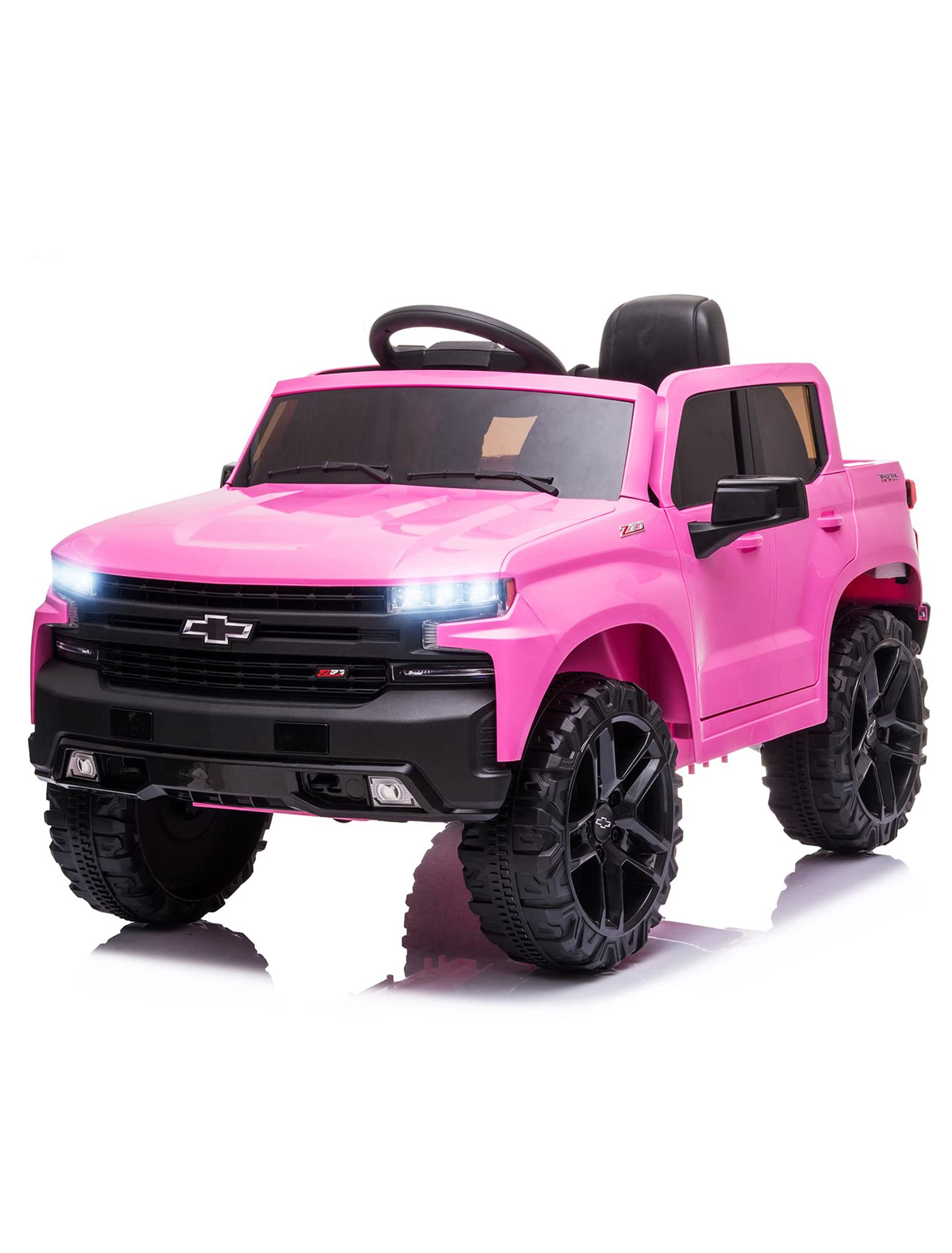 YOFE 12V Kids Electric Ride On Car - Chevrolet Silverado Trail Boss LT Remote Control Truck with MP3/FM Radio & LED Lights | 2-Speed Electric Vehicle for Boys & Girls (Pink) | Birthday Gifts, Outdoor Play, Backyard Fun | Perfect for Driveways, Parks & Indoor Play Areas