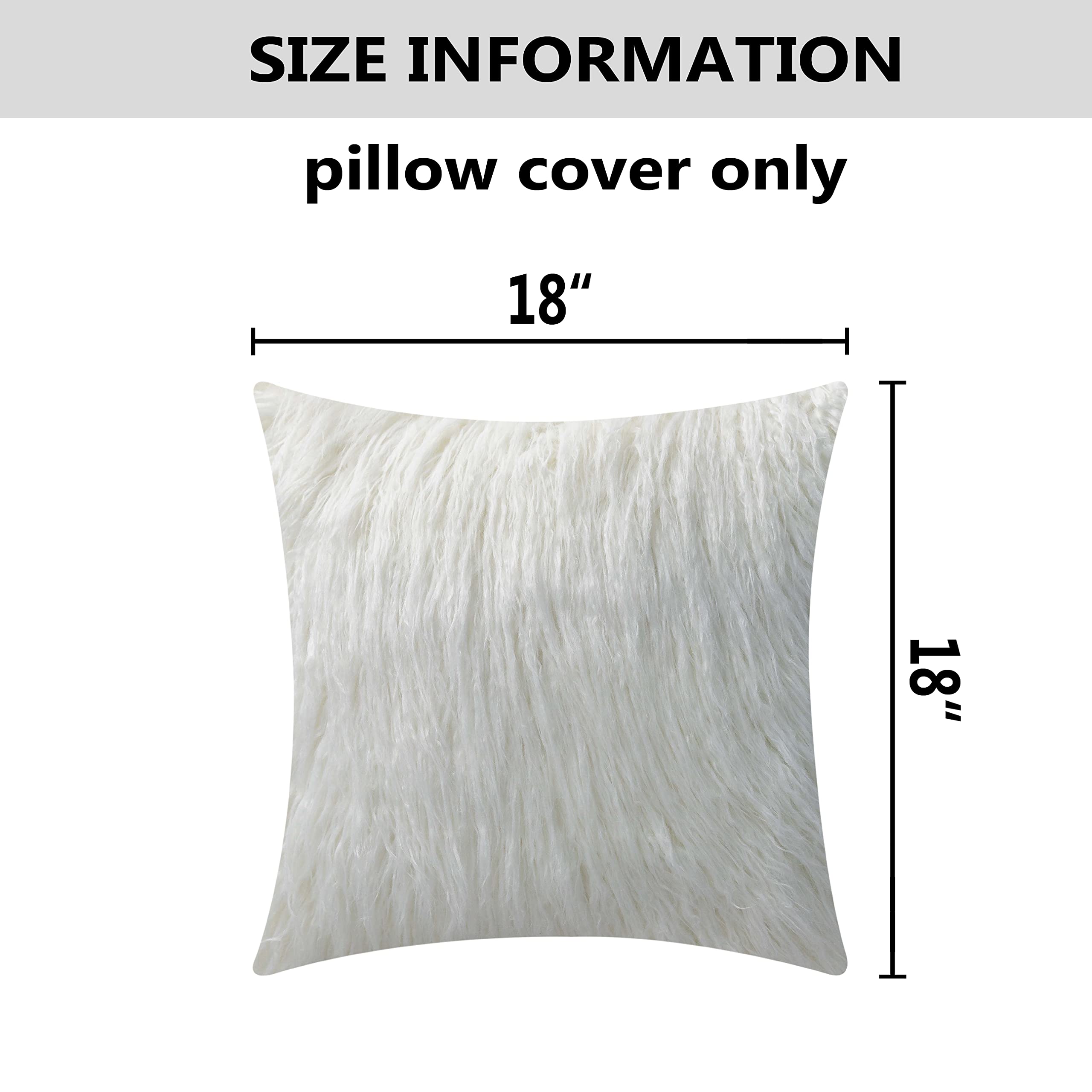 Premium Fluffy Faux Fur Pillow Covers 18x18 Inches - Soft Decorative Throw Pillows for Sofa, Couch & Bed - Set of 2 White Luxury Pillow Cases - Perfect for Living Room, Bedroom & Home Decor