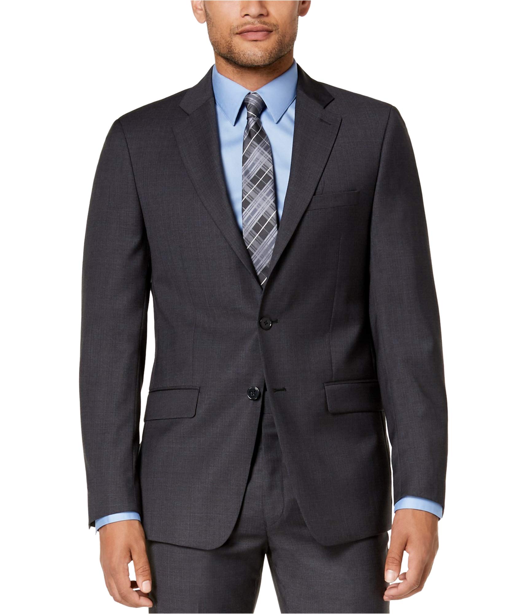 Calvin Klein Men's Plaid Two-Button Blazer Jacket | Slim Fit Business Casual Sport Coat for Office, Wedding & Formal Events