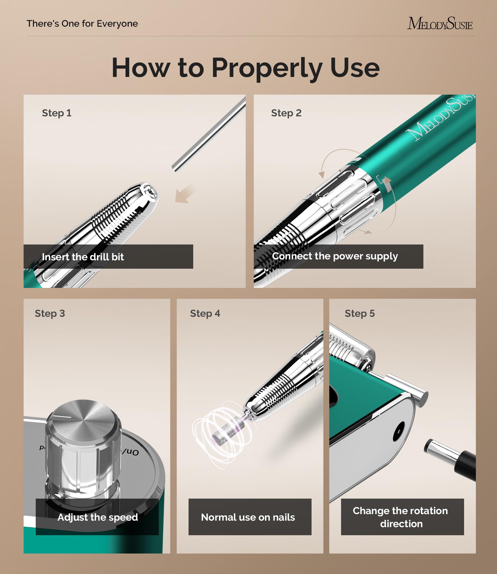 MelodySusie MM400C Professional Cordless Nail Drill - 35000 RPM Rechargeable Electric Nail File for Acrylic & Gel Nails, Includes 8 Drill Bits, Low Noise & Heat - Perfect for Home & Salon Nail Care (Sparkle Plus, Green)