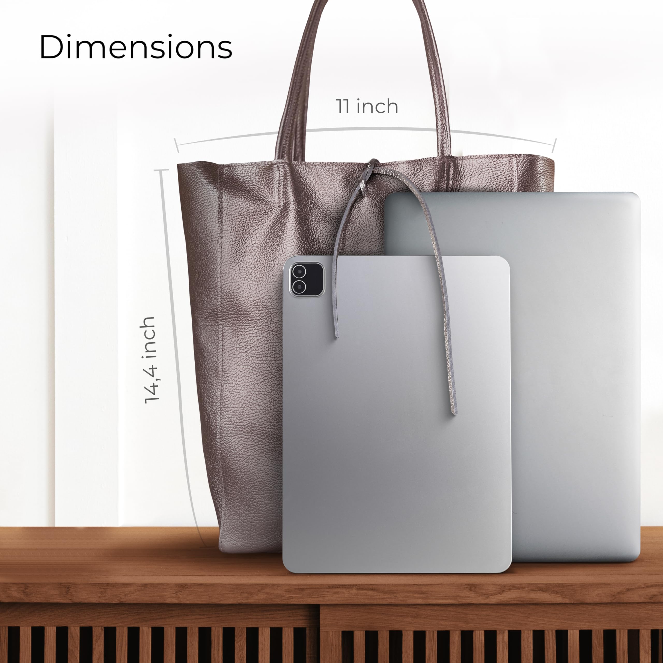 Genuine Italian Metallic Leather Tote Bag for Women - Large Zippered Handbag for Work, Travel & Shopping | Stylish Everyday Purse & Professional Office Bag