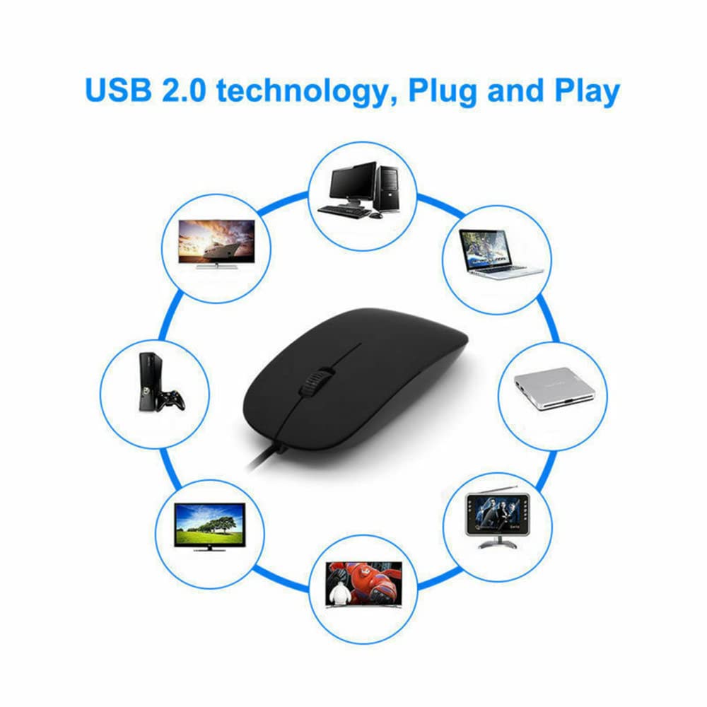 Ergonomic Wired USB Optical Mouse for PC & Laptop - Comfortable Scroll Wheel Black Mice for Office, Gaming, and Home Use