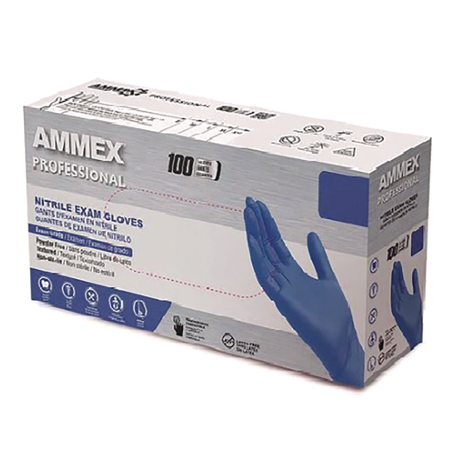 AMMEX® Professional Nitrile Exam Gloves - Powder Free, Large Size, Blue, 100 Count per Box - Ideal for Medical, Dental, Tattoo & Food Handling Safety