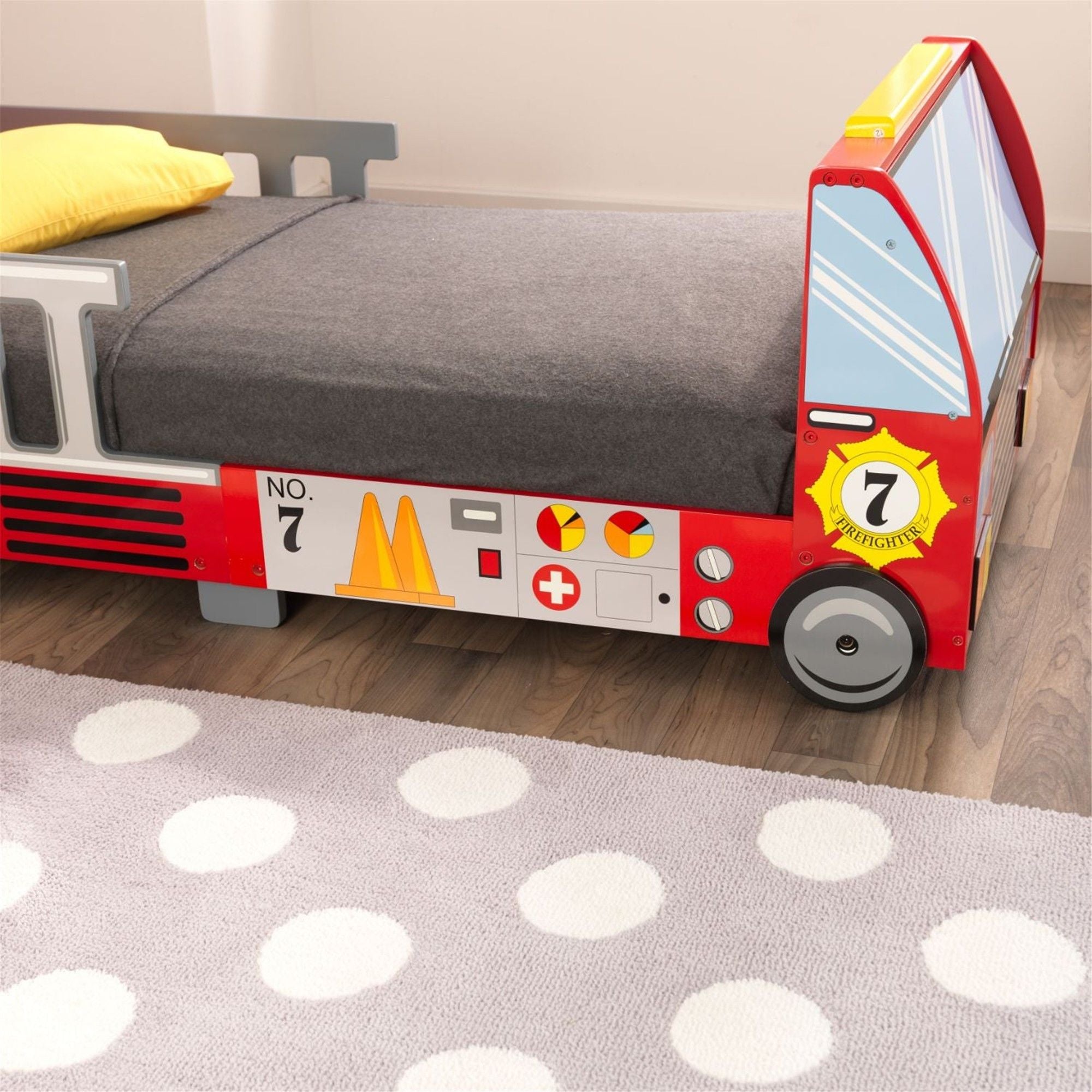 KidKraft Red Fire Truck Toddler Bed for Boys & Girls - Fun Themed Toddler Bed with Safety Rails - Perfect for Kids Bedroom, Playroom or Daycare Center