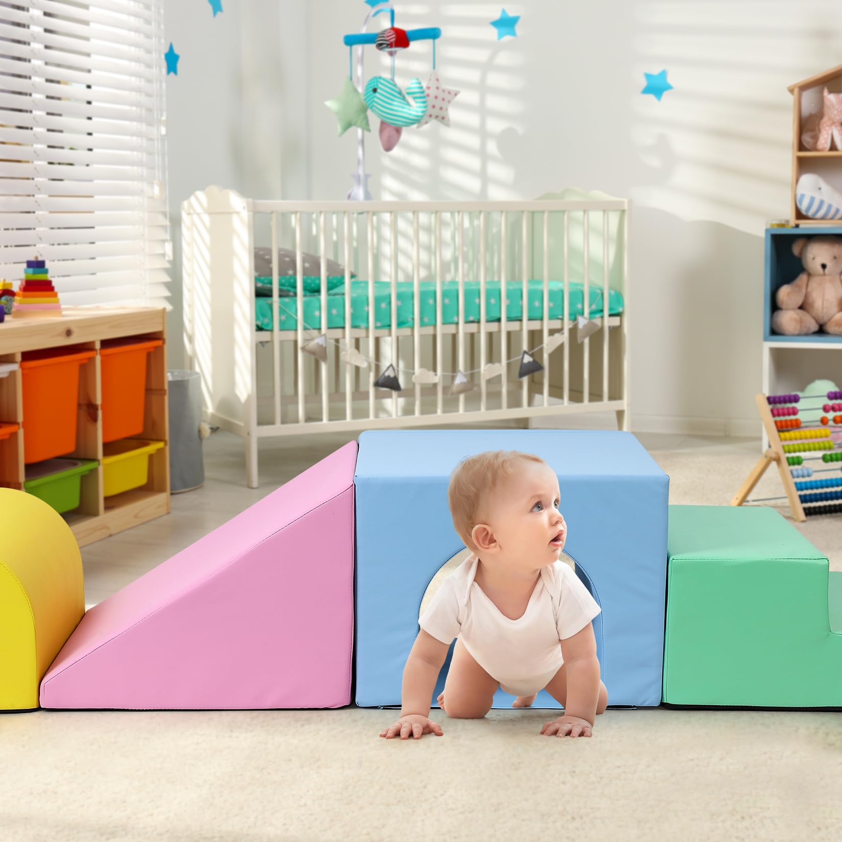**Non-Toxic Foam Climbing Blocks for Toddlers 1-3 Years - Waterproof Baby Climbing Toys, Indoor Jungle Gym Set (4PCS) - Lightweight, Easy to Clean & Safe for Playrooms, Daycares & Home Use**