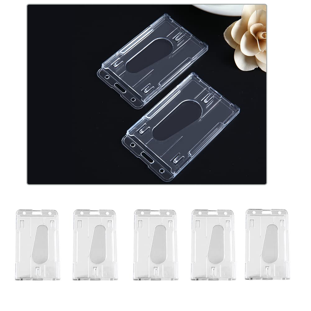 Vertical Dual Sided Hard Plastic ID Card Holders - Waterproof Clear Name Tag Badge Cases (10 Pack) for Office, School, Events & Security Access