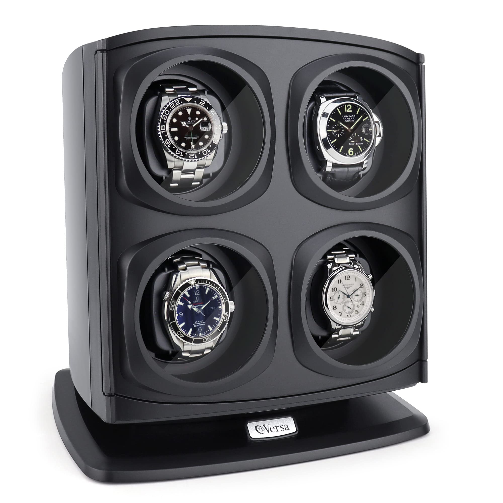 Versa Quad Watch Winder for Automatic Watches - 4 Independent Watch Winders with Adjustable Pillows & Multiple Rotation Modes | Perfect for Watch Collectors, Luxury Timepiece Storage & Display (Black)