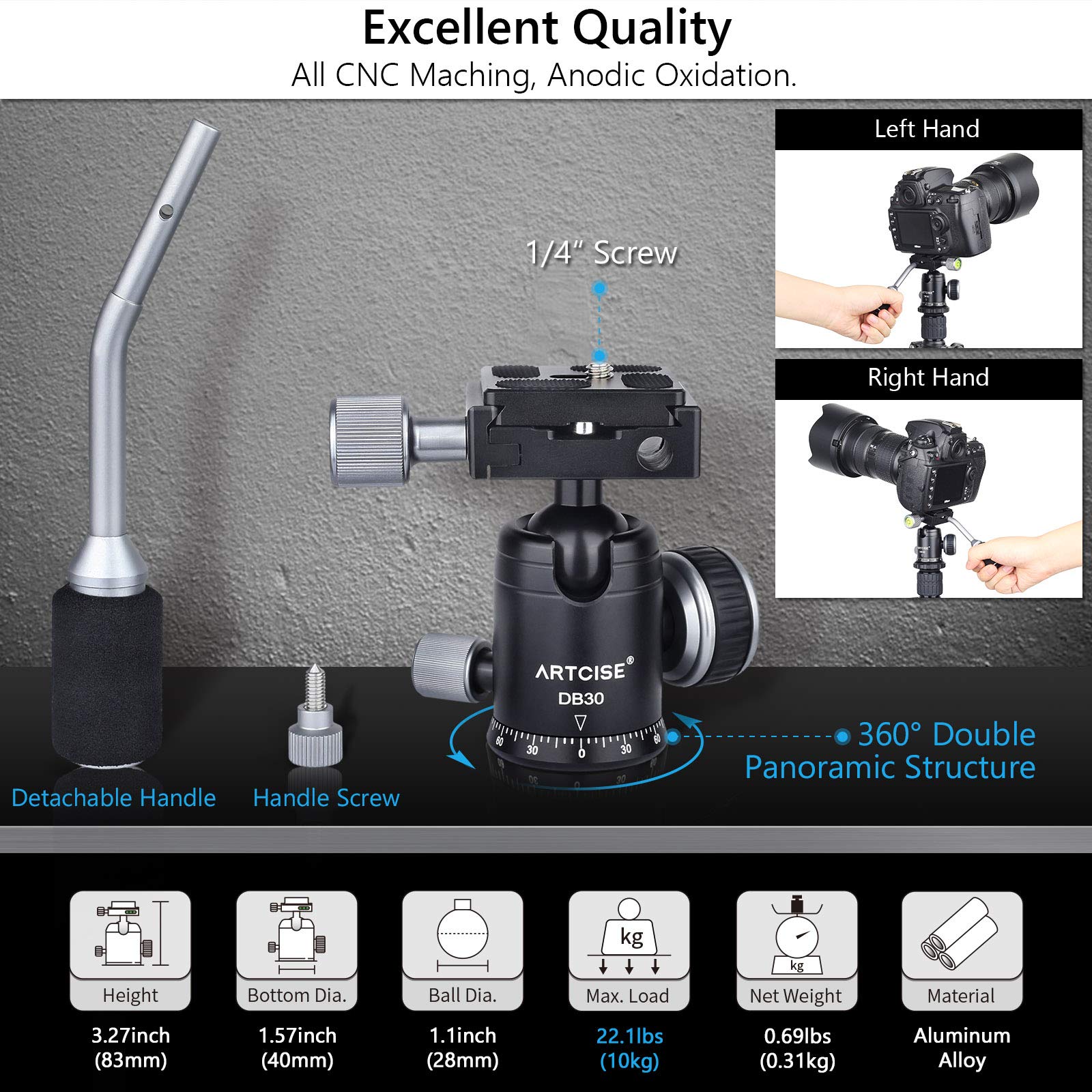 Carbon Fiber Mini Tripod Kit - Lightweight Portable Tabletop Tripod with 360° Ball Head, CNC Magic Arm & Phone Holder - Compact Travel & Desktop Tripod for DSLR Cameras (Max Load 22lbs/10kg) - Perfect for Vlogging, Photography, Live Streaming & Outdoor Adventures