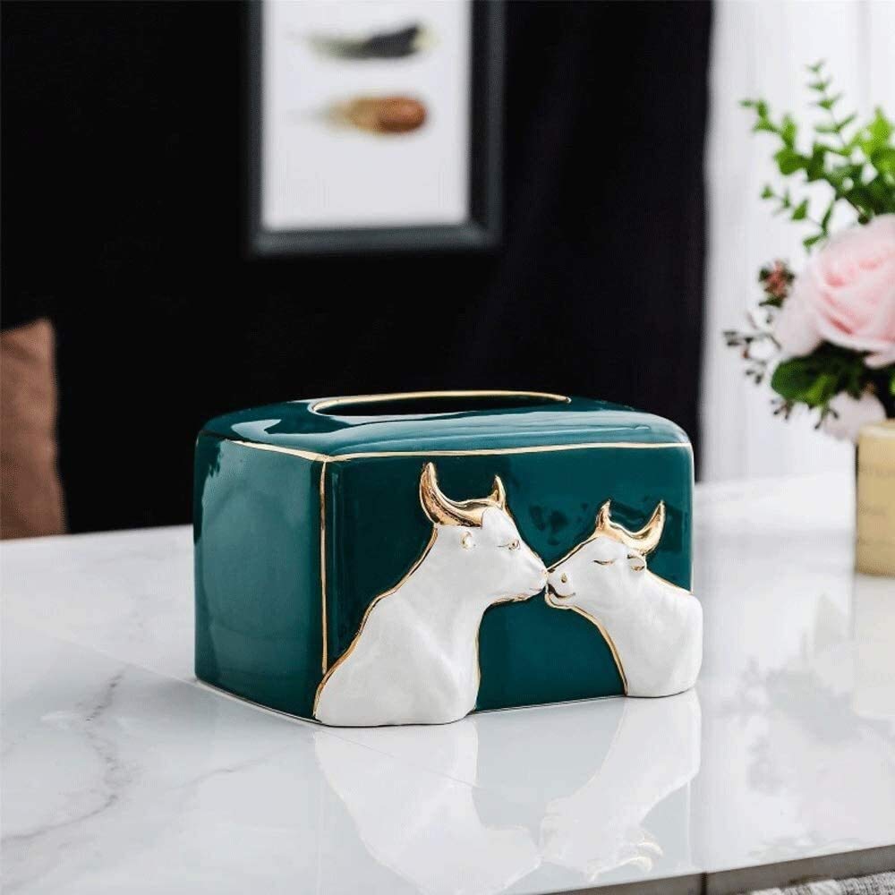 Nordic Retro Ceramic Tissue Box Cover Holder - Cow Design Home Decor for Living Room, Bedroom & Bathroom | Stylish Household Tissue Dispenser for Modern & Farmhouse Interiors