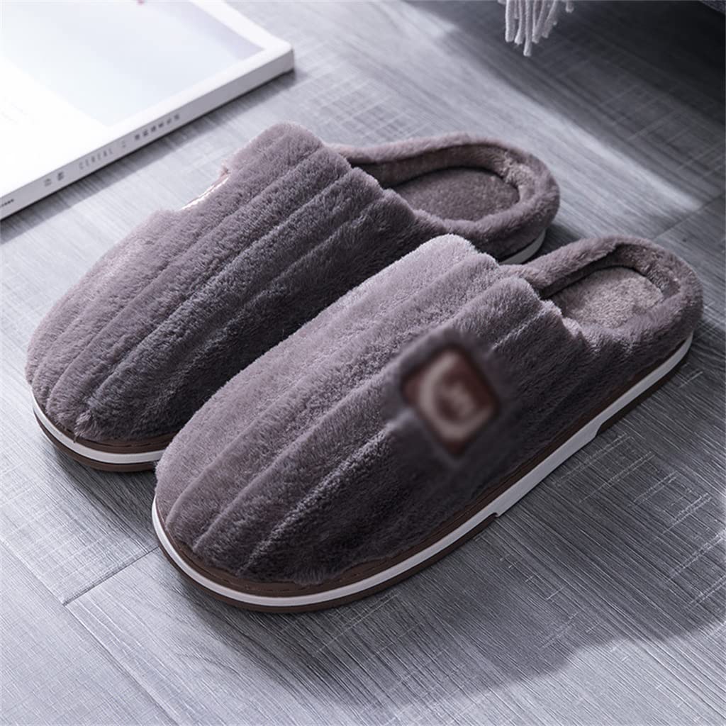 GELTDN Men's Large Size Winter Slippers - Warm Velvet-Lined Cotton Indoor House Shoes with Thick Non-Slip Sole for Home Comfort (Color: Brown, Size 48) - Perfect for Lounging, Relaxing & Cold Weather Wear