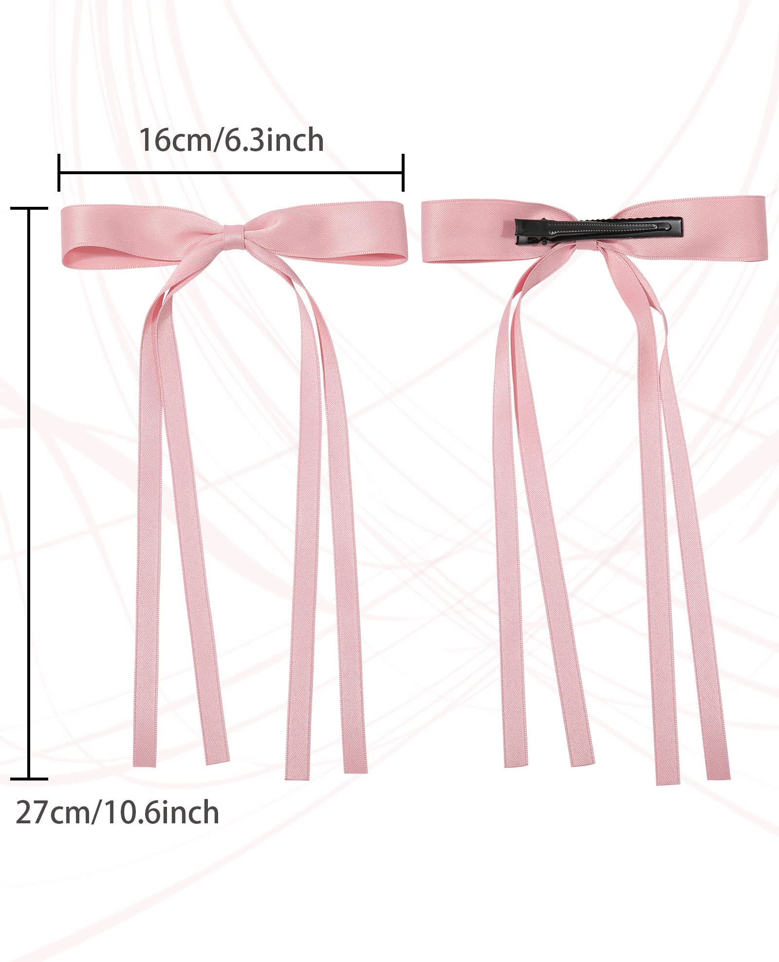 AWAYTR Silky Satin Hair Bow Clips - 3 Pack (Pink, Beige, Black) | Long Tail Hair Accessories for Women & Girls | Perfect for Weddings, Parties & Everyday Styling