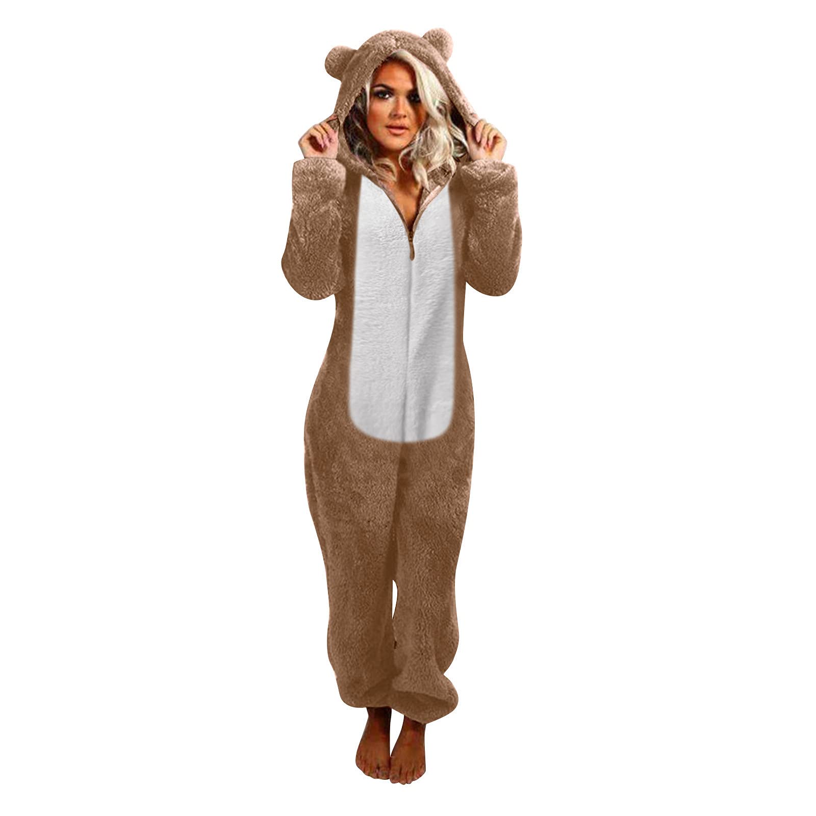 LIHUAK Women's Long Sleeve Hooded Jumpsuit Pajamas - Cozy Winter Sleepwear with Pockets, Soft Fleece Loungewear for Home, Travel & Cold Weather Comfort
