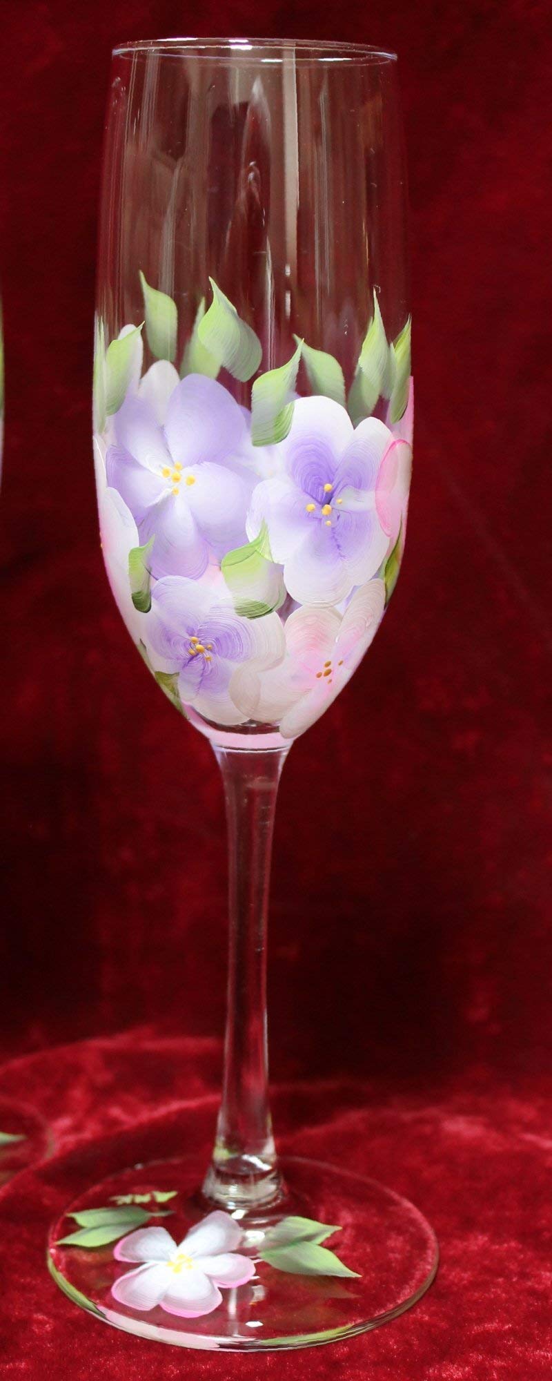 Hand Painted Champagne Flutes - Pink & Lavender Hydrangea Design, Set of 2 Glassware for Weddings, Anniversaries, Bridal Showers & Romantic Celebrations