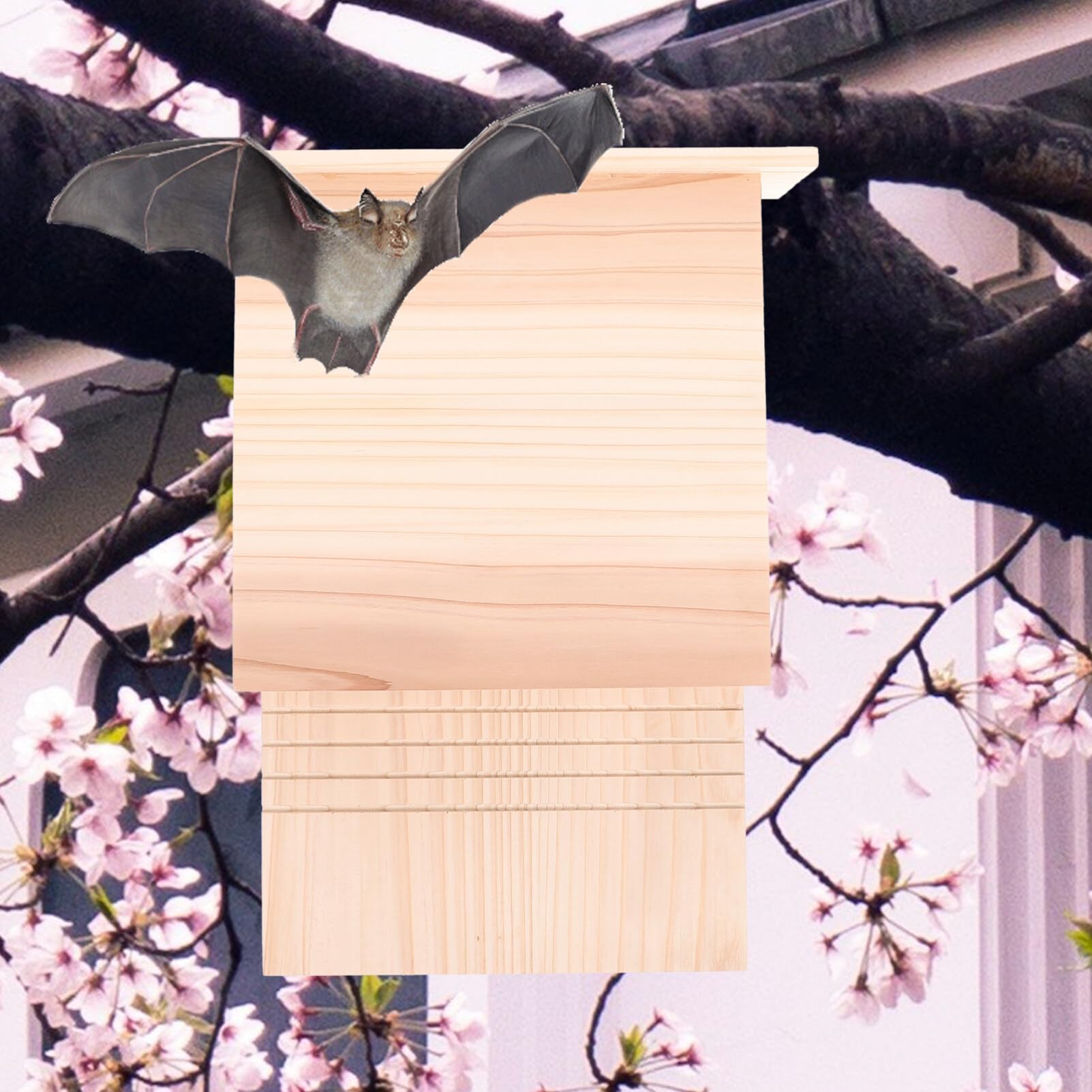 Premium Wooden Bat House for Outdoor - Natural Eco-Friendly Bat Box for Backyard, Garden & Trees (39x28x10cm) - Attract Bats for Natural Mosquito Control & Pest Management