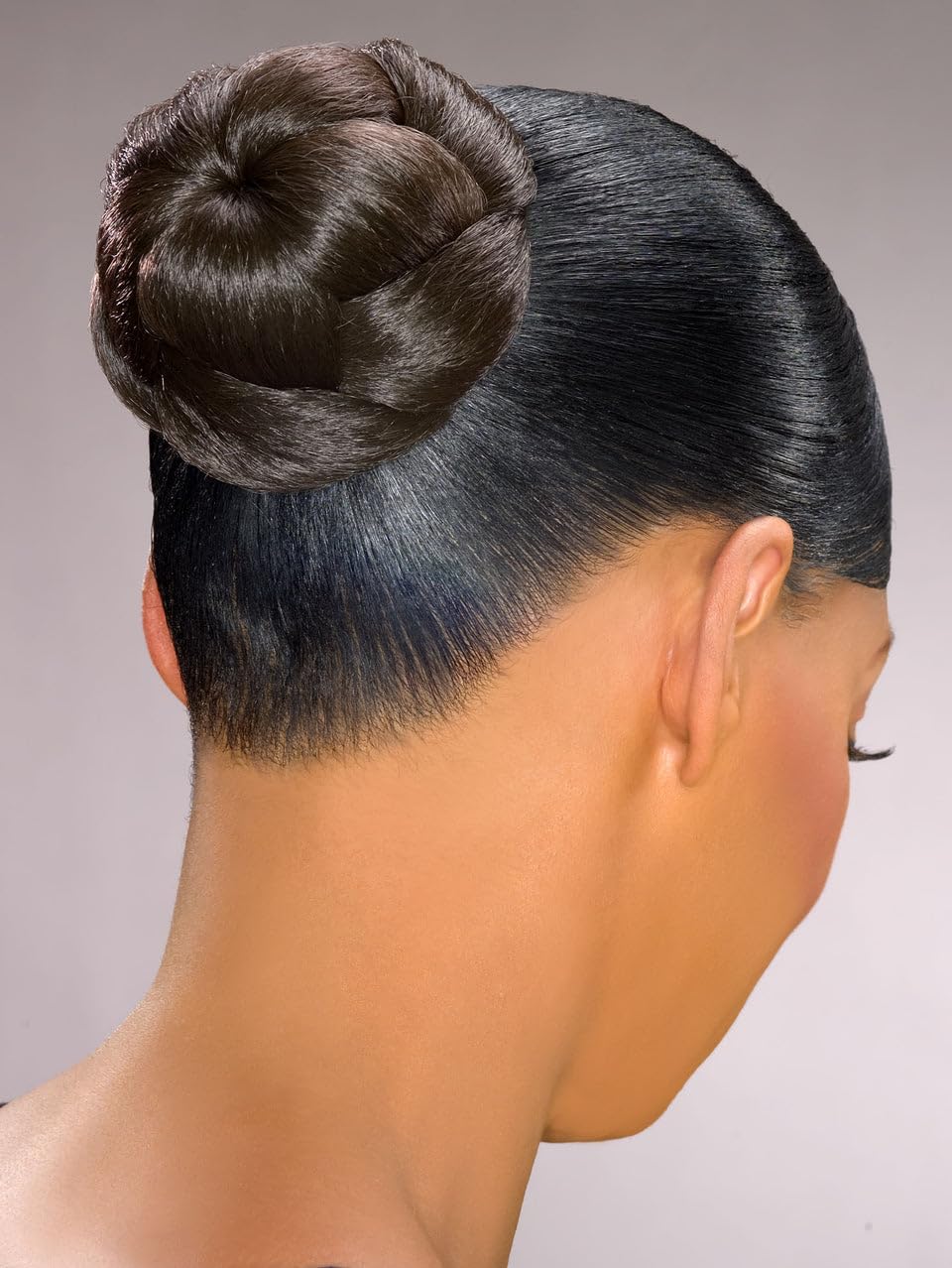 Foxy Silver Wigs - Dome F Hairpiece Color 2 | Wide Braid Chignon Comb Updo Style Synthetic Hair Extension for Women (Black Grey) | Perfect for Hair Loss, Cosplay & Special Occasions | Includes MaxWigs Hairloss Booklet