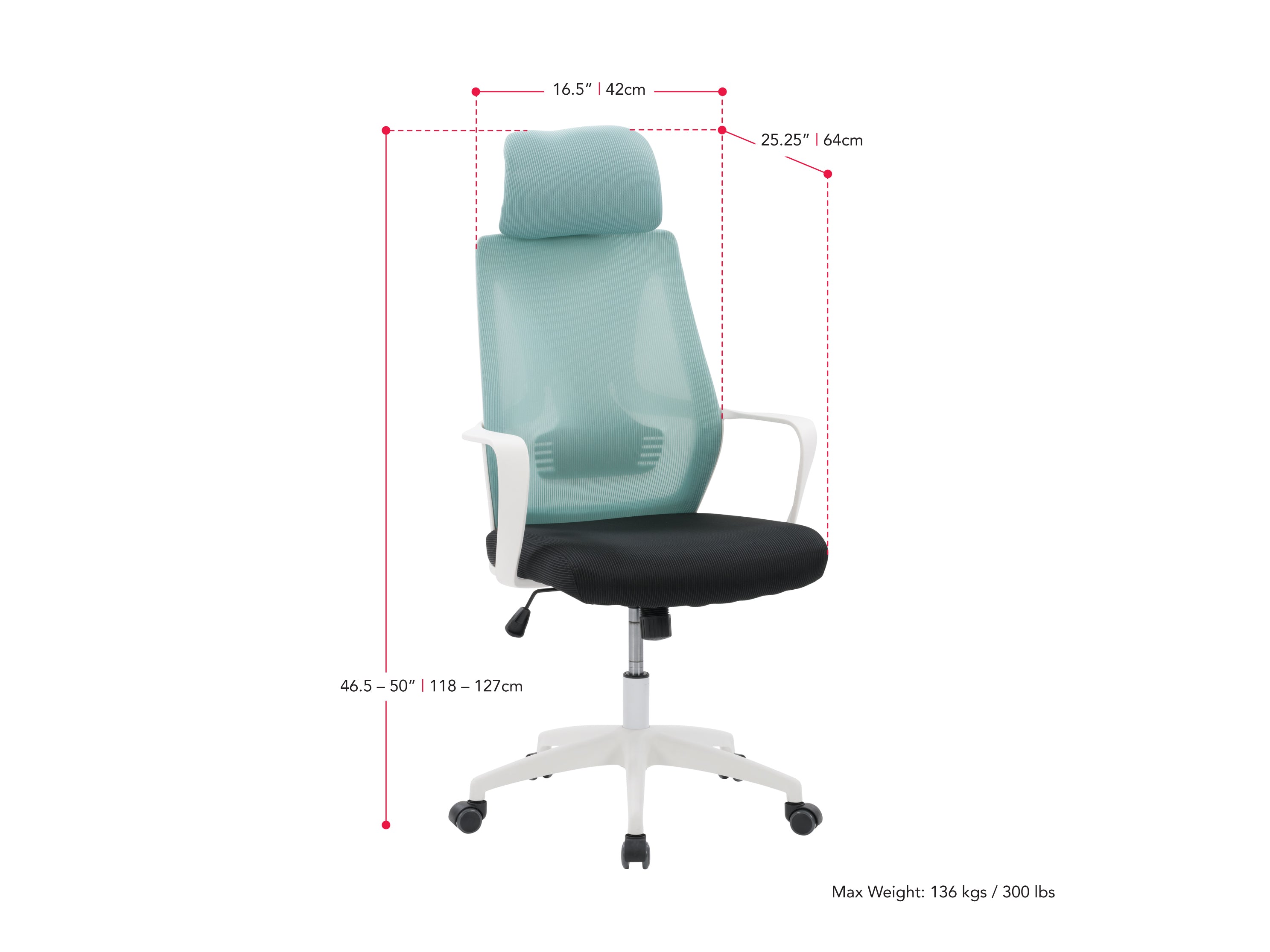 Ergonomic Teal and Black High Back Office Chair with Lumbar Support - Adjustable Swivel Executive Chair for Home & Office Workspace, Gaming, and Long Hours Sitting Comfort