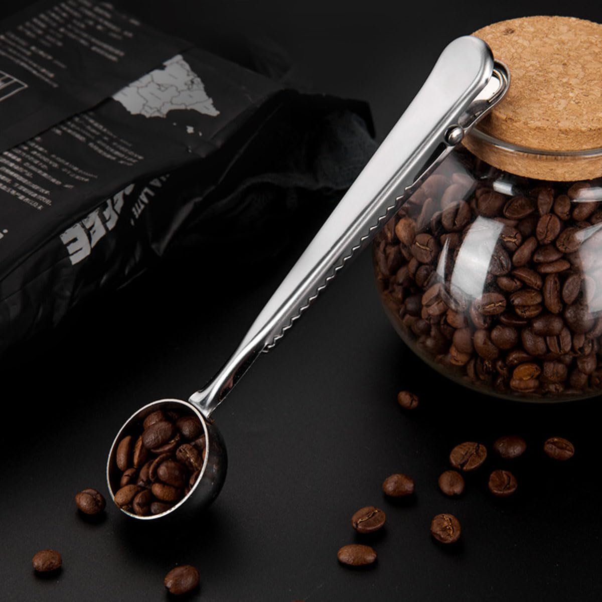 Stainless Steel Coffee Scoop Clip - Long Handle Tablespoon Measuring Spoon for Tea, Coffee, Protein Powder | Multi-Functional Kitchen Tool for Sealing Bags & Measuring Instant Drinks | Perfect for Home Barista, Camping & Baking Needs