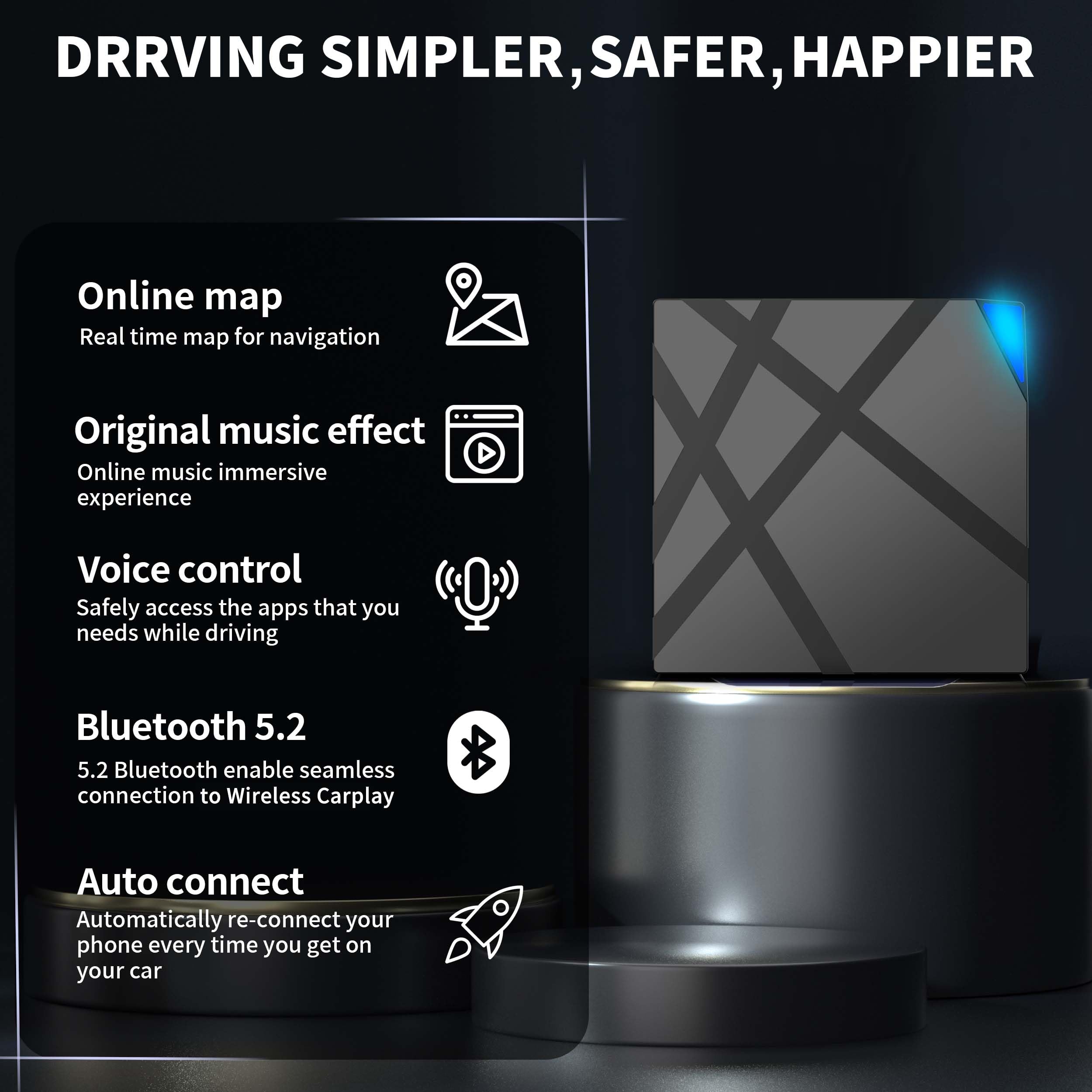 Wireless CarPlay Adapter 6.0 - Plug & Play 5.8Ghz Fast Transmission for iPhone - Convert Wired to Wireless CarPlay - Perfect for Commuting, Road Trips & Hands-Free Driving