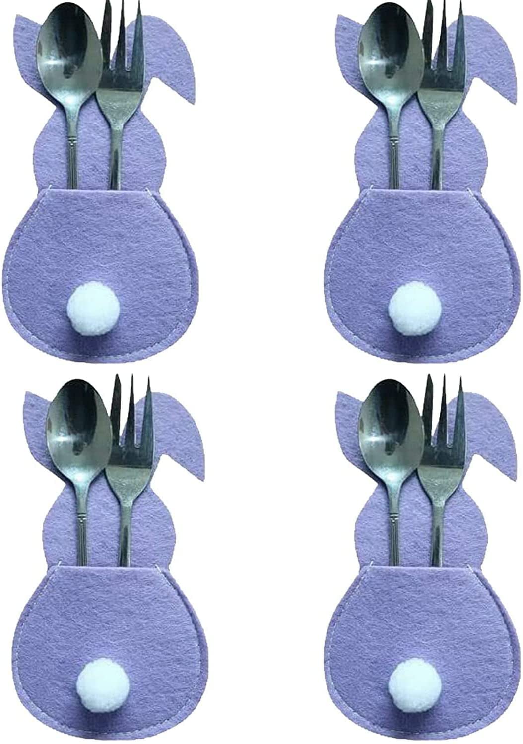 Easter Bunny Cutlery Bag - Purple Bunny Silverware Holders for Knives & Forks - Cute Easter Table Decoration for Parties, Picnics, and Holiday Gatherings