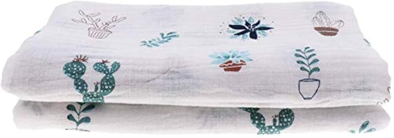 Taotenish Muslin Swaddle Blanket for Newborn Baby - Soft Breathable Receiving Blanket with Cactus Print - Perfect for Swaddling, Nursing, and Photo Shoots