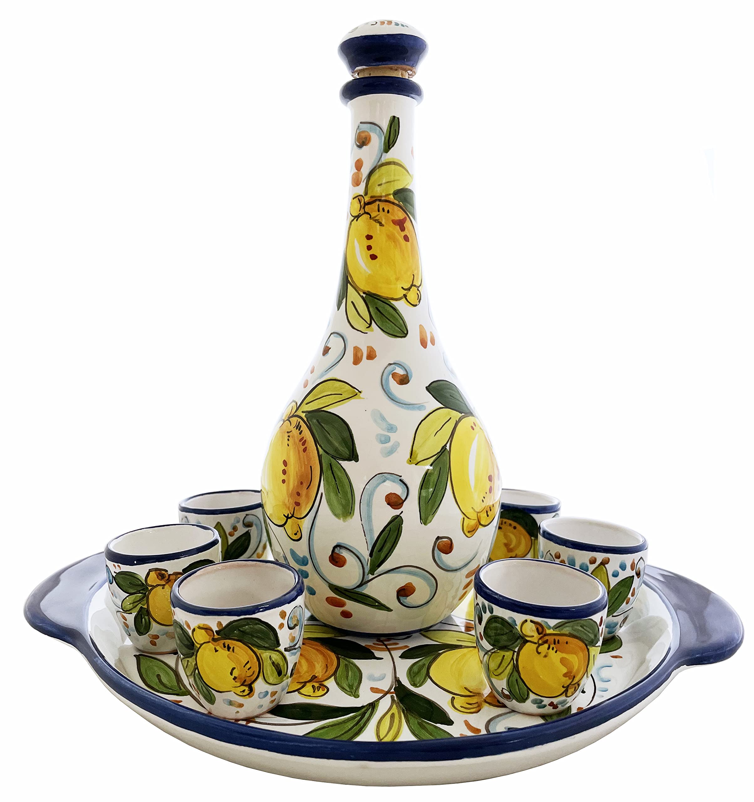 Premium Limoncello Gift Set - 6 Elegant Glasses, 1 Decorative Vase & 1 Glass Bottle for Italian Liquor | Perfect for Cocktail Parties, Home Bar Decor & Hostess Gifts