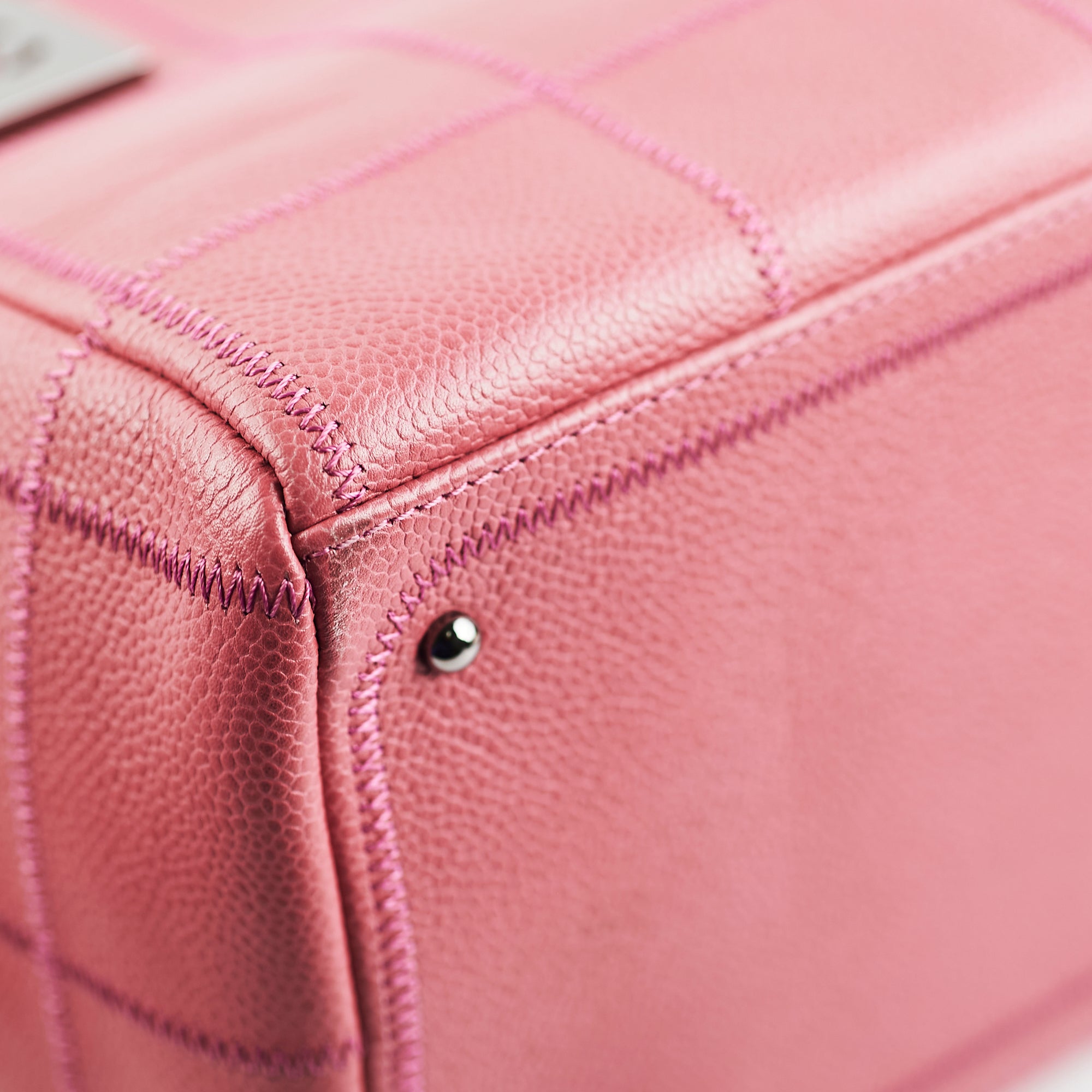 Chanel Caviar Square Stitch Bowler Bag in Pink | Luxury Designer Handbag for Women | Perfect for Parties, Weddings & Special Occasions