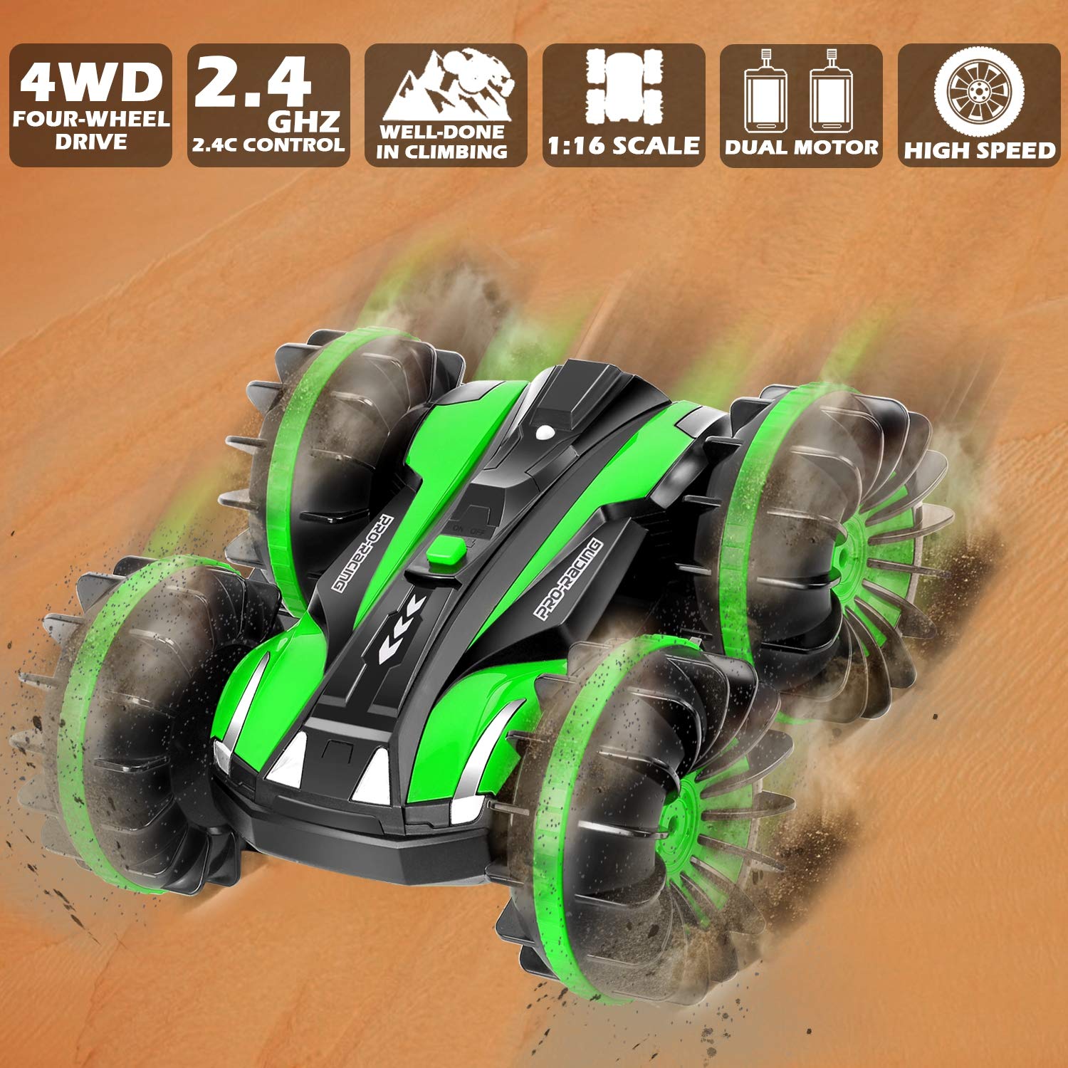 2.4Ghz Remote Control Car Toy for Kids Ages 6-10 - Waterproof 4WD RC Stunt Truck with 360° Rotation - Perfect Christmas Stocking Stuffer Gift for Boys | Indoor & Outdoor Play, Birthday Parties, Backyard Adventures