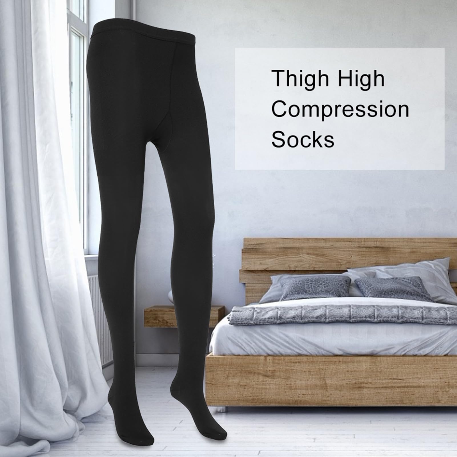 Compression Stockings for Men & Women - Plus Size Thigh High Close Toe Pantyhose Socks (XXL Black) | Pain Relief & Circulation Support | Ideal for Travel, Work & Medical Use