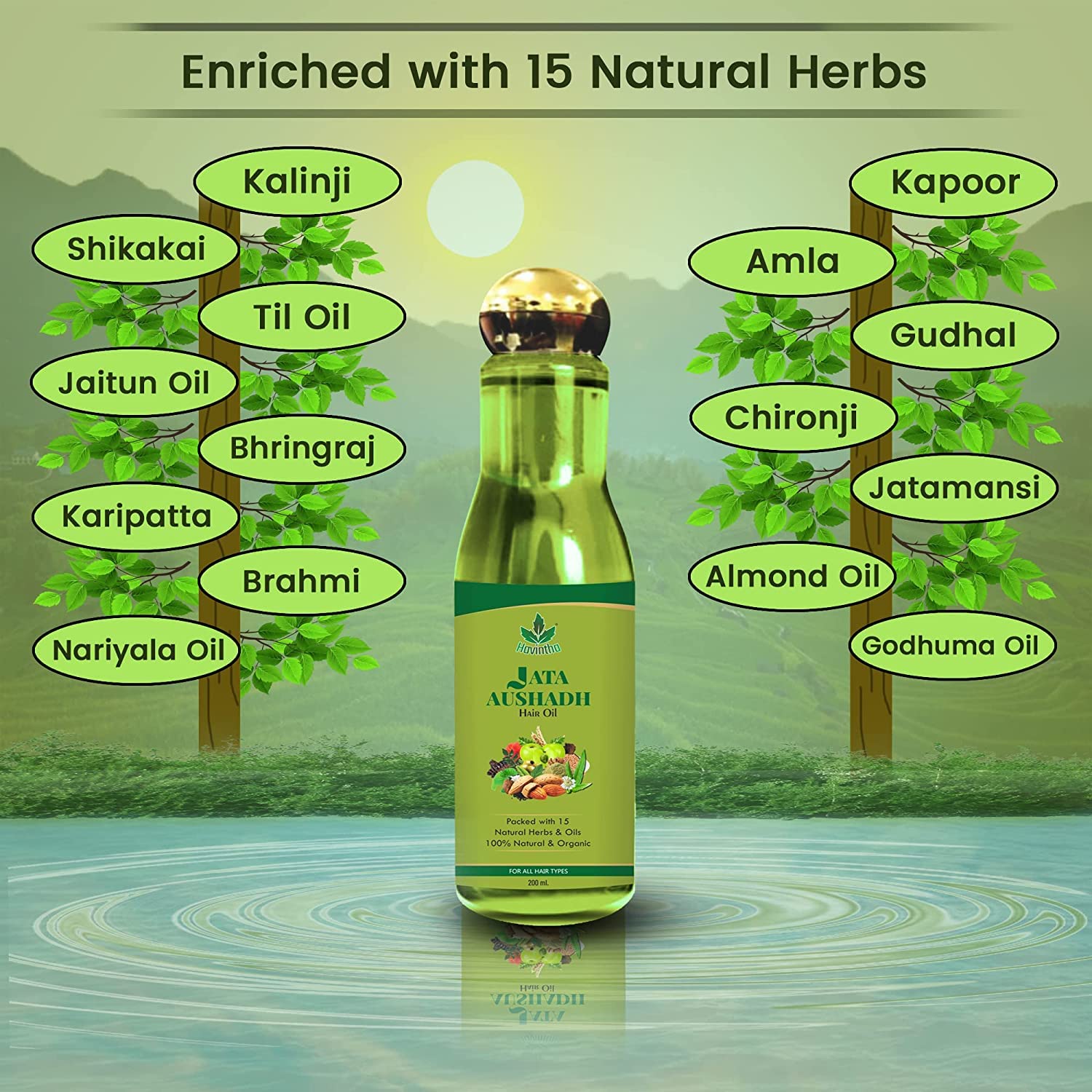 Havintha Natural Jata Aushadh Hair Oil for Hair Growth & Strength - 200ml with Jatamansi, Kalonji, Bhringraj & Almonds | 15 Herbal Ingredients for Thicker, Healthier Hair | Perfect for Daily Scalp Massage & Split End Treatment