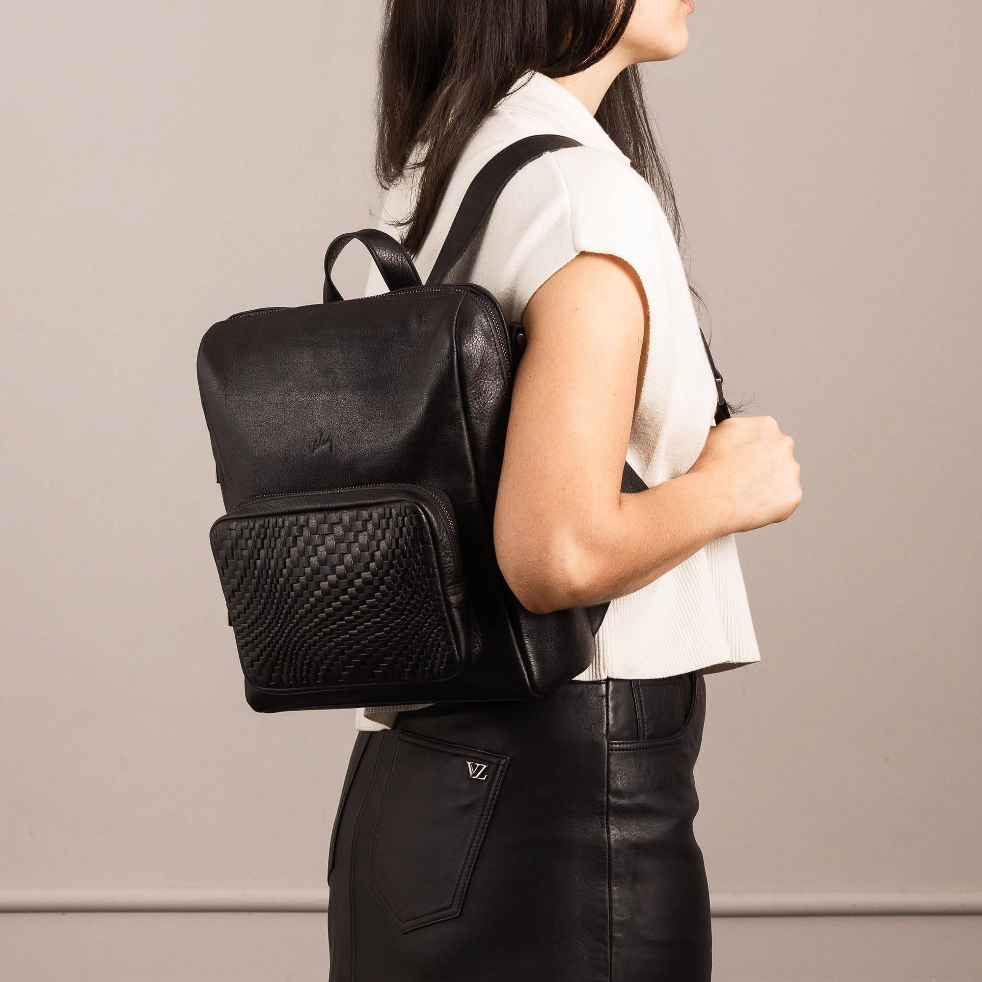 VELEZ Genuine Black Top Grain Leather Mini Backpack for Women - Small Shoulder Bag Purse Fits 11 Inch Tablet - Stylish Designer Handbag for Ladies - Perfect for Work, Travel & Daily Use