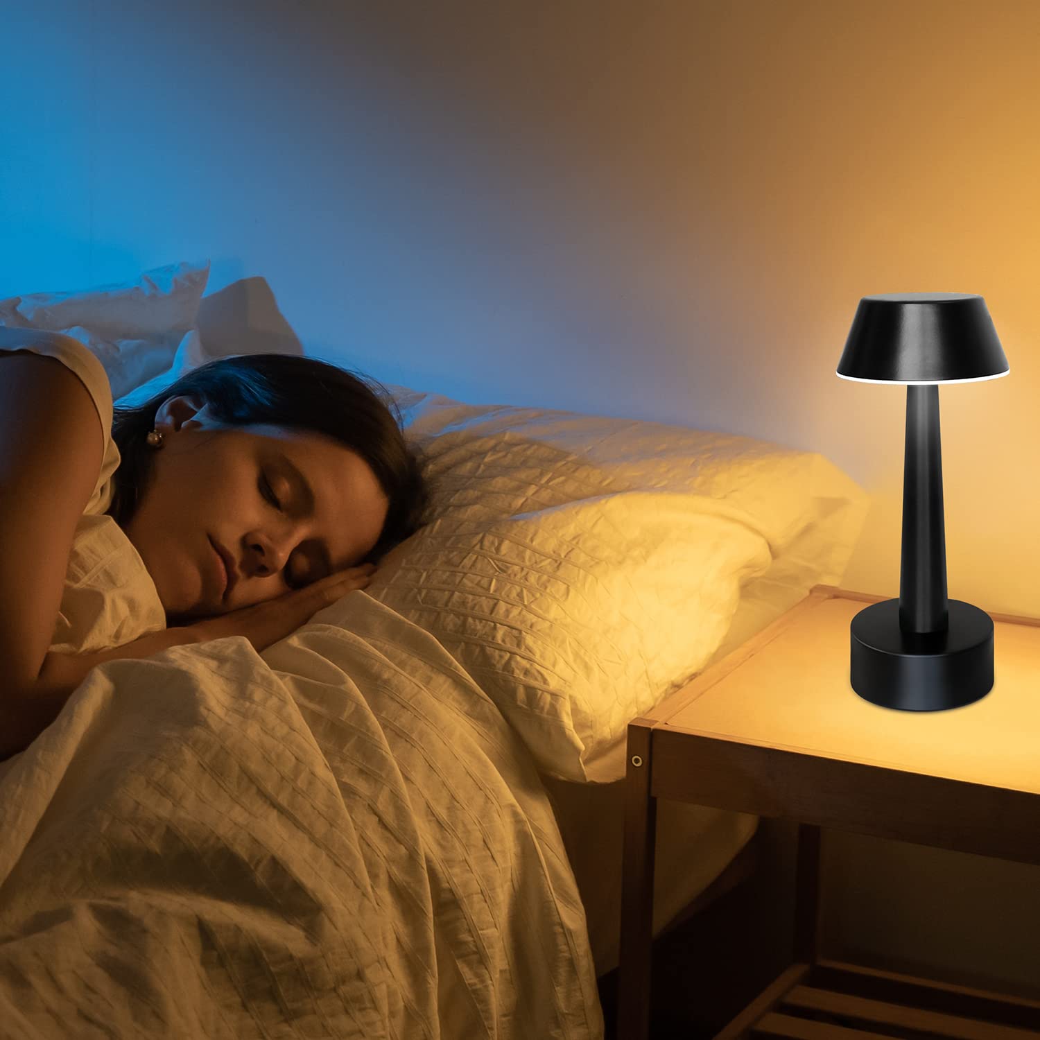 Egobasic Rechargeable Cordless Small Table Lamp - Portable Battery Operated Touch Control 3-Way Dimmable Night Light - Metal Bedside Lamp for Bedroom, Living Room, Office, Hotel & Restaurant Decor (Black) | Perfect for Reading, Relaxing & Ambient Lighting