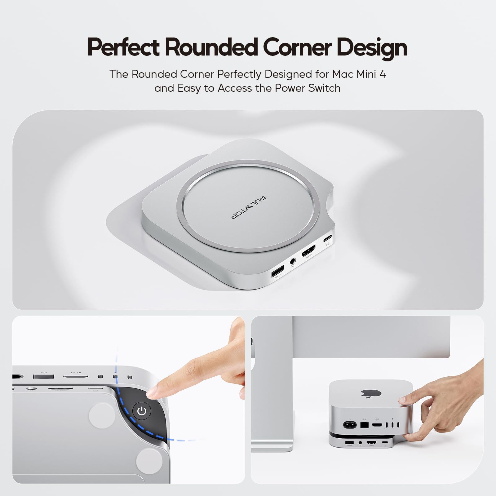 Mac Mini M4 Hub Stand with 4TB M.2 SSD Enclosure (SSD Not Included) - Mac Mini M4/M4 Pro Dock with HDMI 4K 60Hz, USB C Hub for 2024 Mac Mini - 3 USB A 2.0 Ports, SD/TF Card Reader, 3.5mm Audio Jack - Perfect for Home Office, Gaming & Media Center Setup