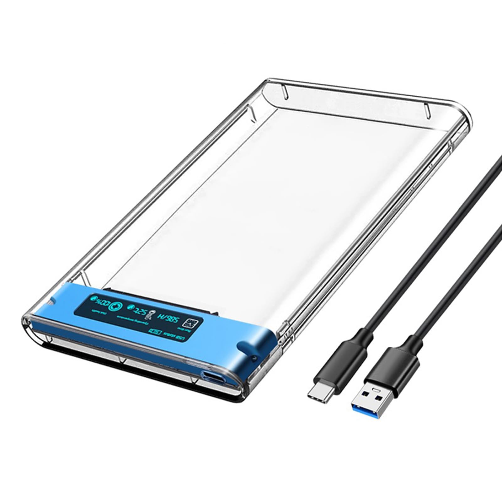 JSZDFSV 2.5 Inch USB 3.0 Hard Drive Enclosure - Transparent SSD Case for Laptop & Computer Storage - ABS Plastic External HDD Housing for Data Backup & File Transfer